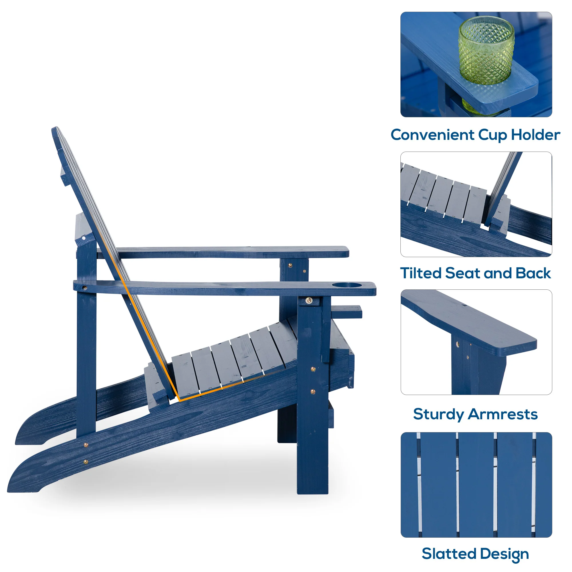 Classic Adirondack Muskoka Chairs, Garden Deck Chair with Cup Holder for Patio, Navy Blue - Image 7