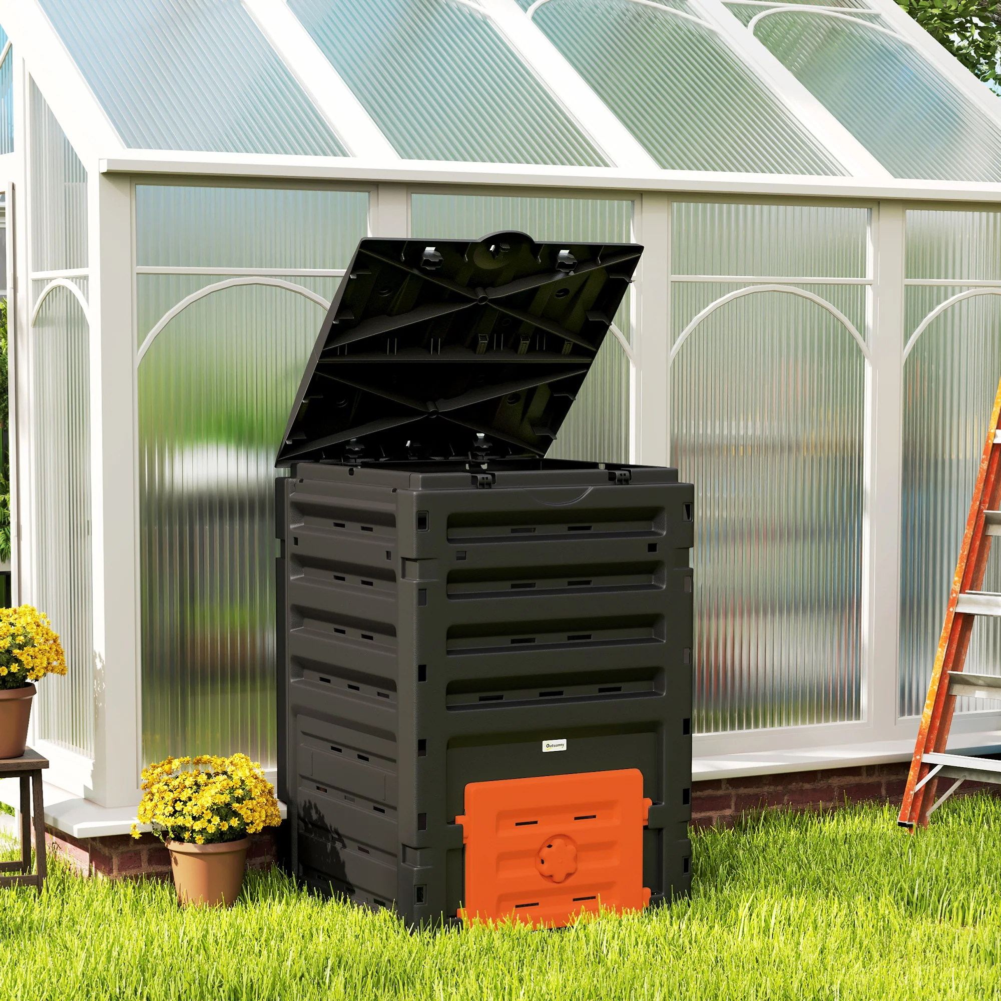 120 Gallon Compost Bin with 80 Vents & 2 Doors, Orange - Image 4