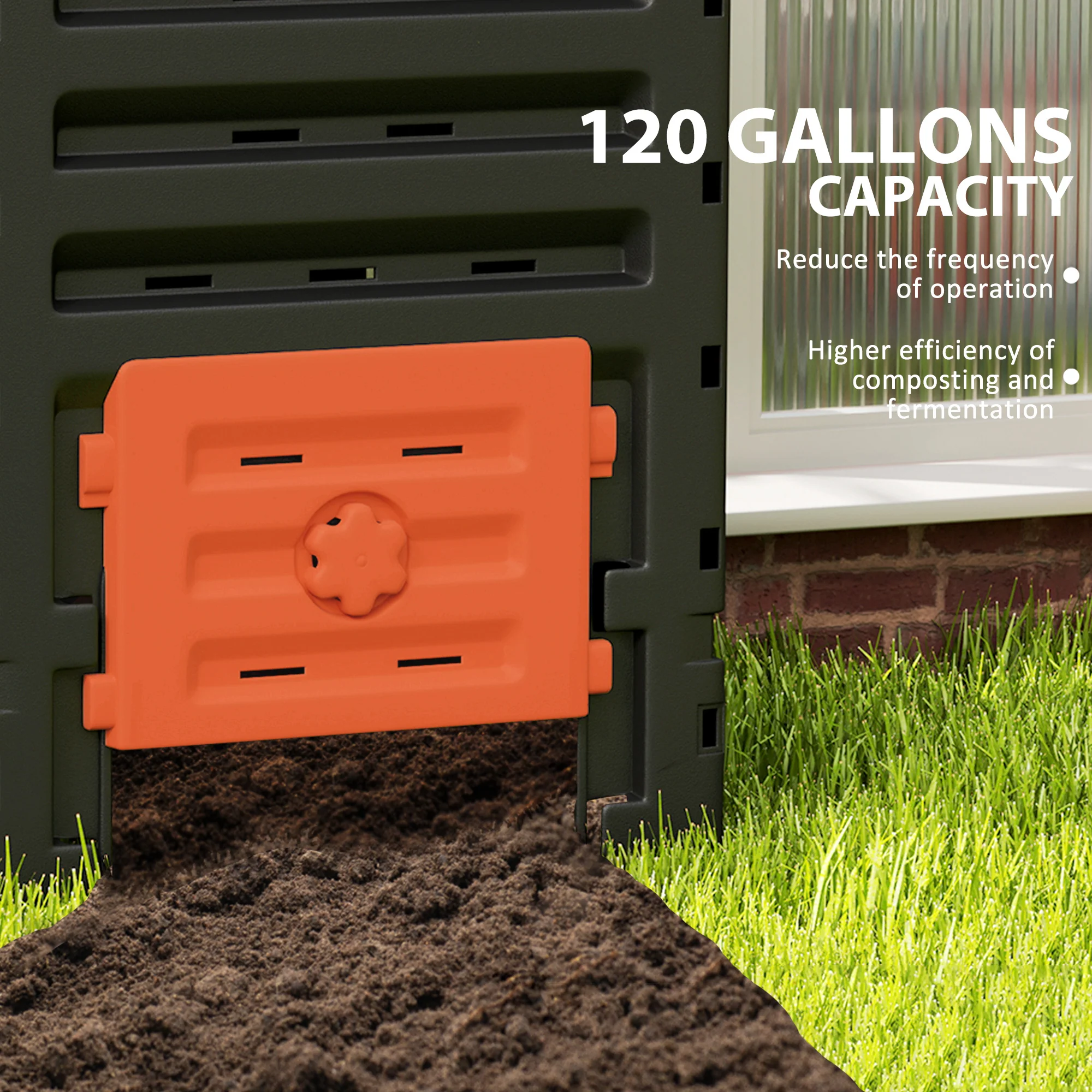 120 Gallon Compost Bin with 80 Vents & 2 Doors, Orange - Image 6