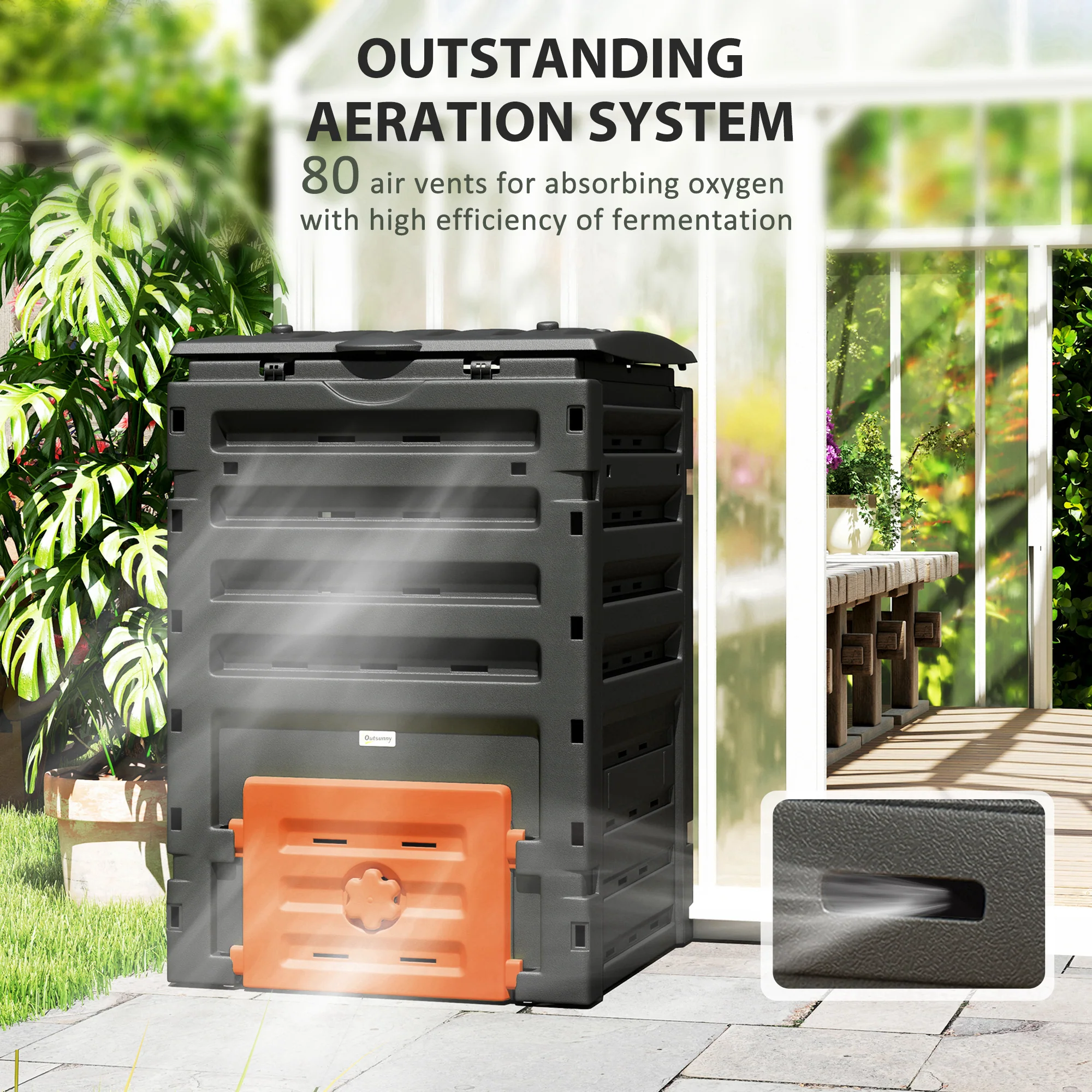 120 Gallon Compost Bin with 80 Vents & 2 Doors, Orange - Image 7