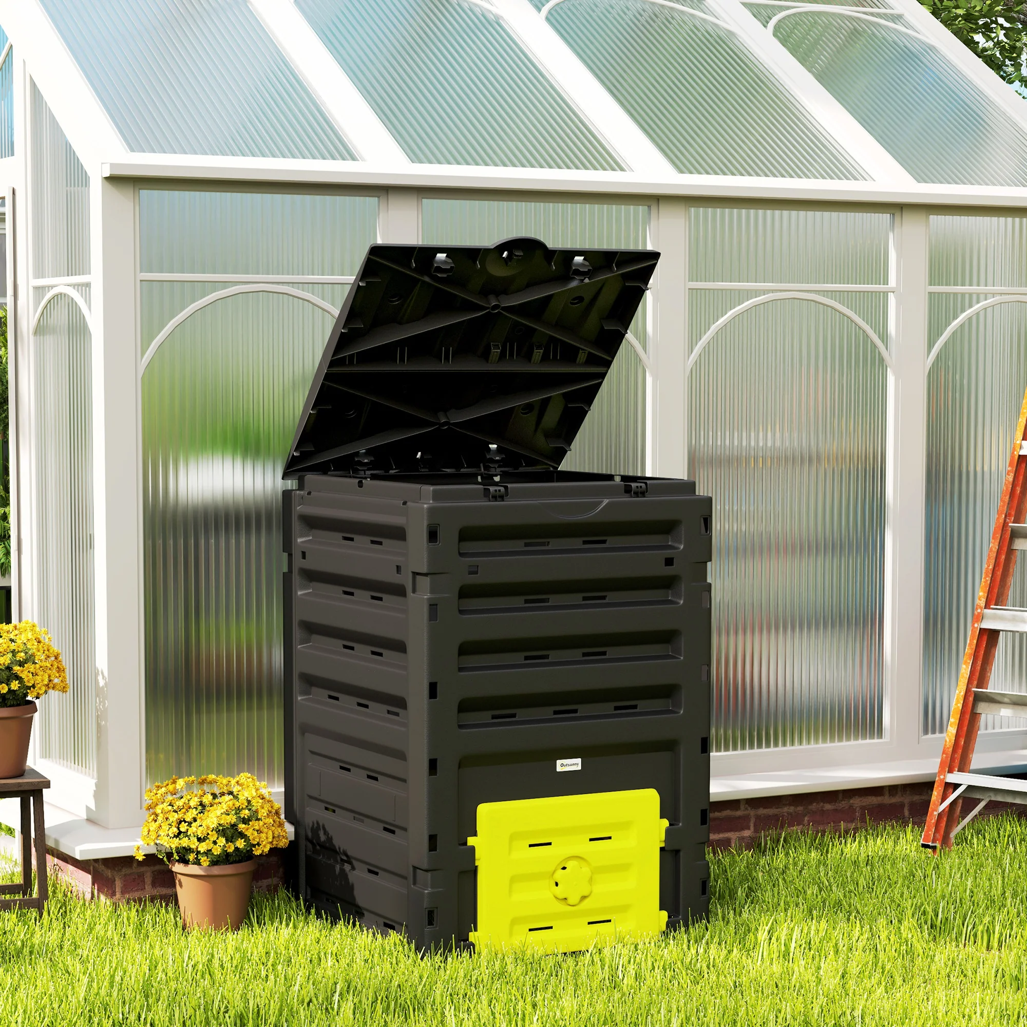 120 Gallon Compost Bin with 80 Vents & 2 Doors, Yellow - Image 4