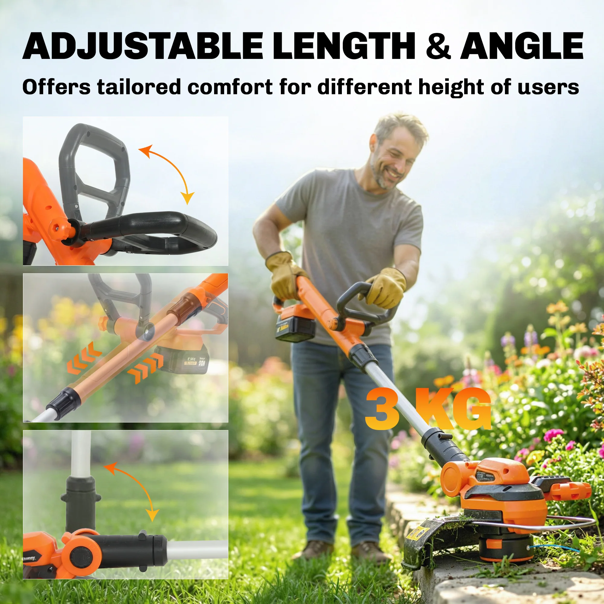 Cordless 2-in-1 Grass Trimmer & Edger with 2x4.0Ah Batteries, 25cm Cut - Image 10