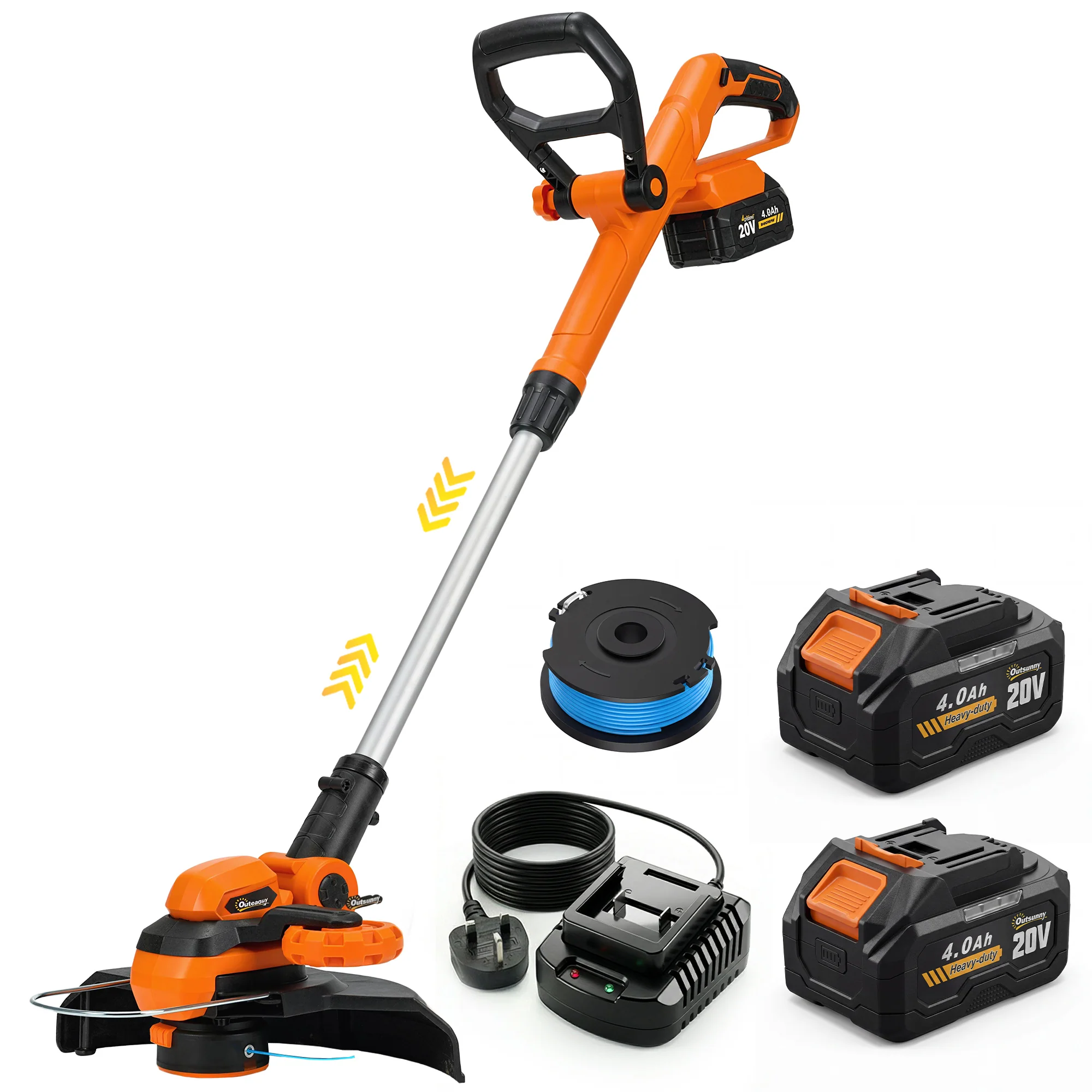 Cordless 2-in-1 Grass Trimmer & Edger with 2x4.0Ah Batteries, 25cm Cut - Image 2