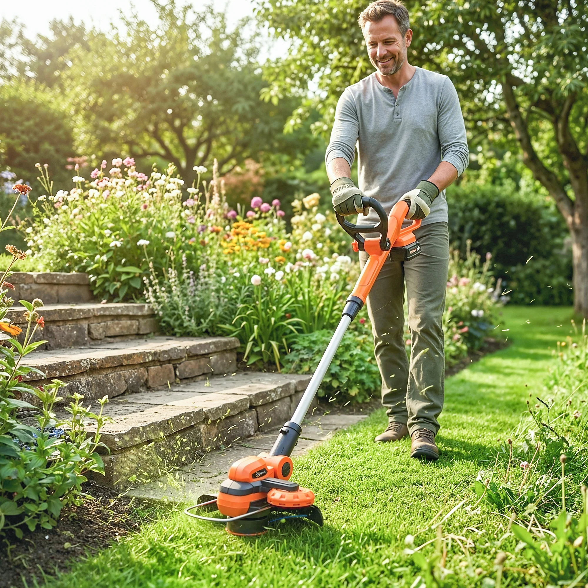 Cordless 2-in-1 Grass Trimmer & Edger with 2x4.0Ah Batteries, 25cm Cut - Image 4