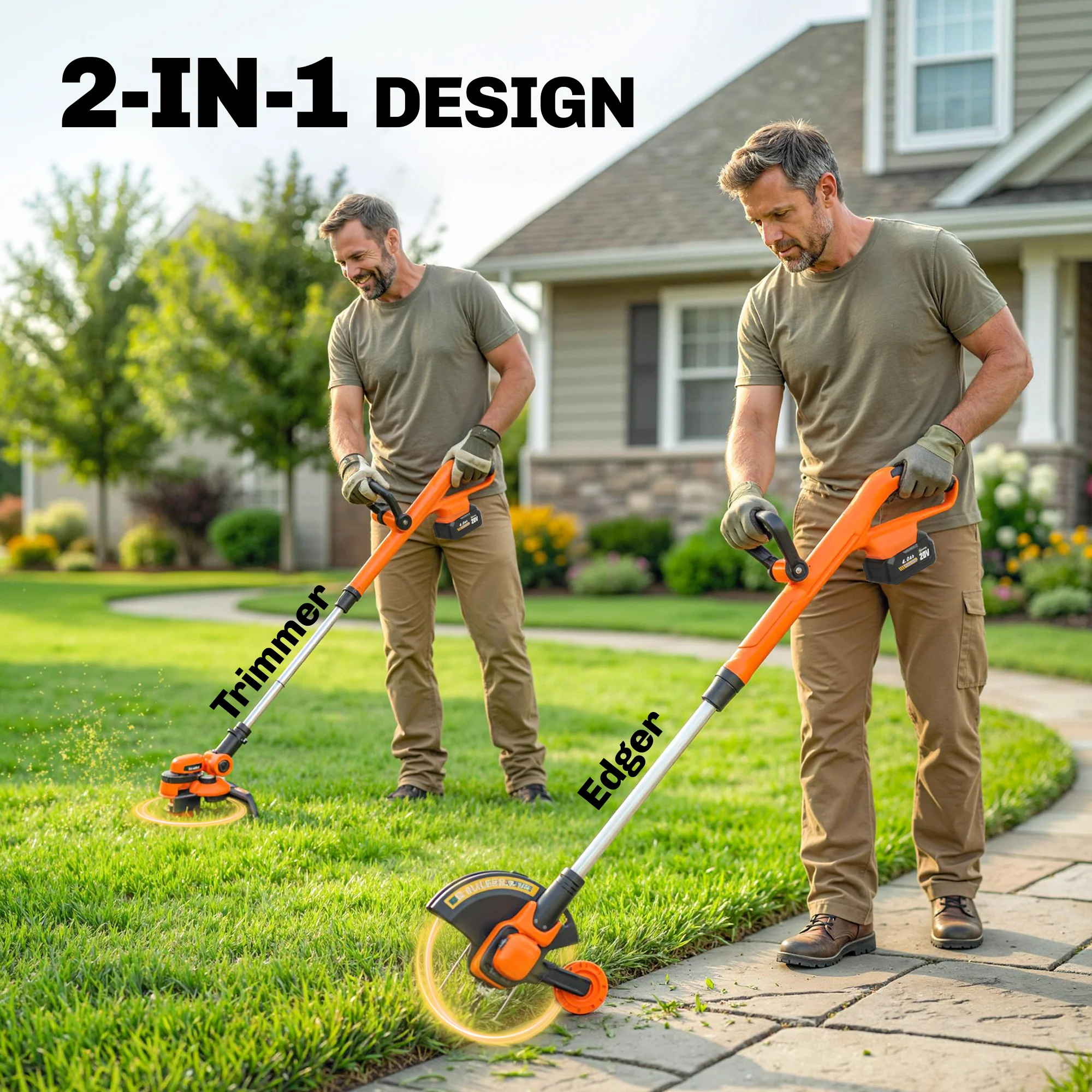 Cordless 2-in-1 Grass Trimmer & Edger with 2x4.0Ah Batteries, 25cm Cut - Image 6