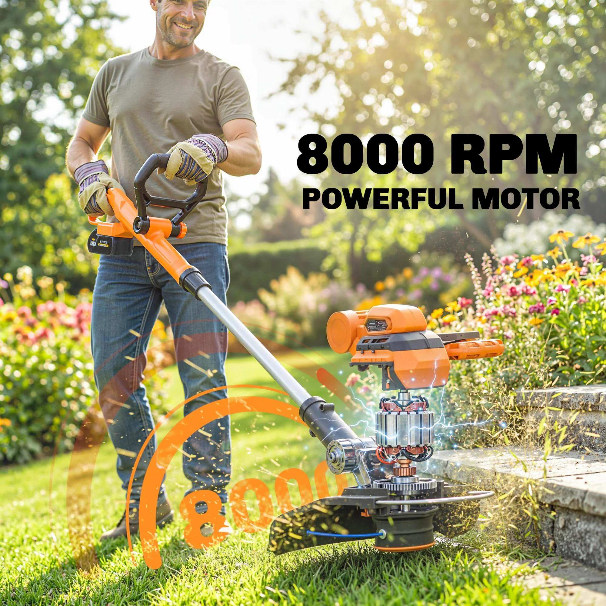 Cordless 2-in-1 Grass Trimmer & Edger with 2x4.0Ah Batteries, 25cm Cut - Image 7
