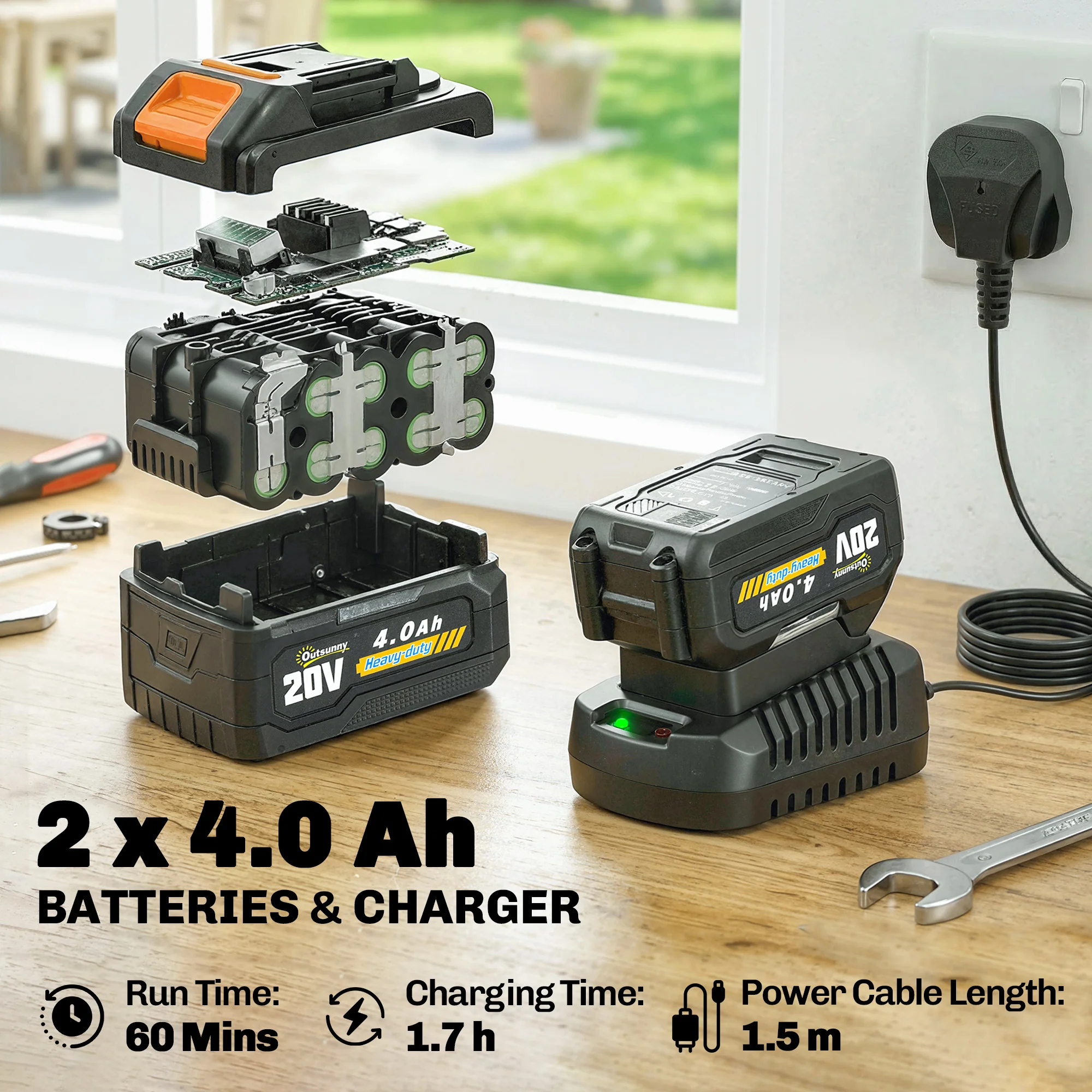 Cordless 2-in-1 Grass Trimmer & Edger with 2x4.0Ah Batteries, 25cm Cut - Image 8
