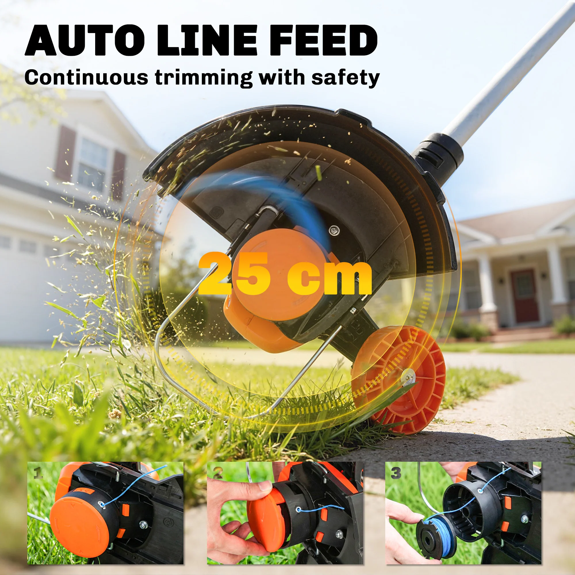 Cordless 2-in-1 Grass Trimmer & Edger with 2x4.0Ah Batteries, 25cm Cut - Image 9