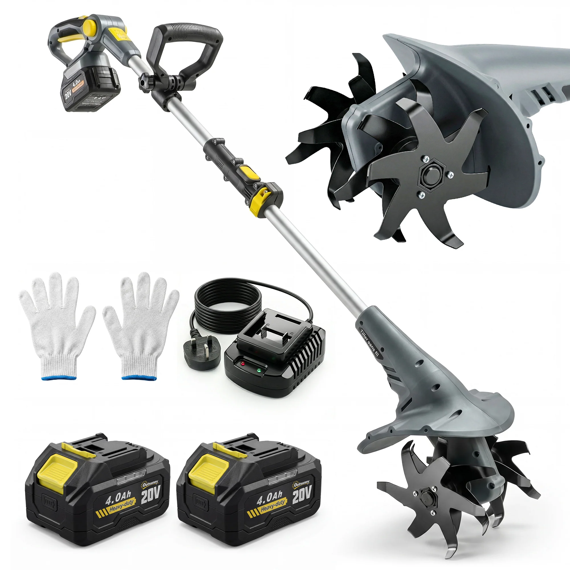 18V Cordless Tiller with 2 Batteries and Charger