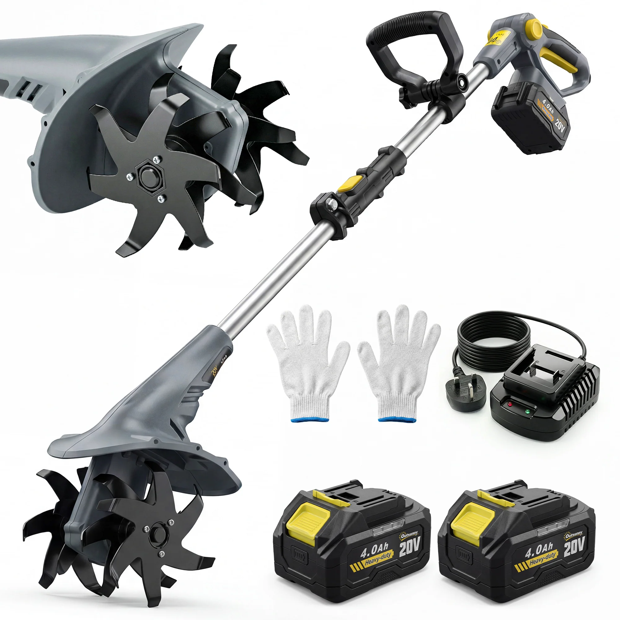 18V Cordless Tiller with 2 Batteries and Charger - Image 2