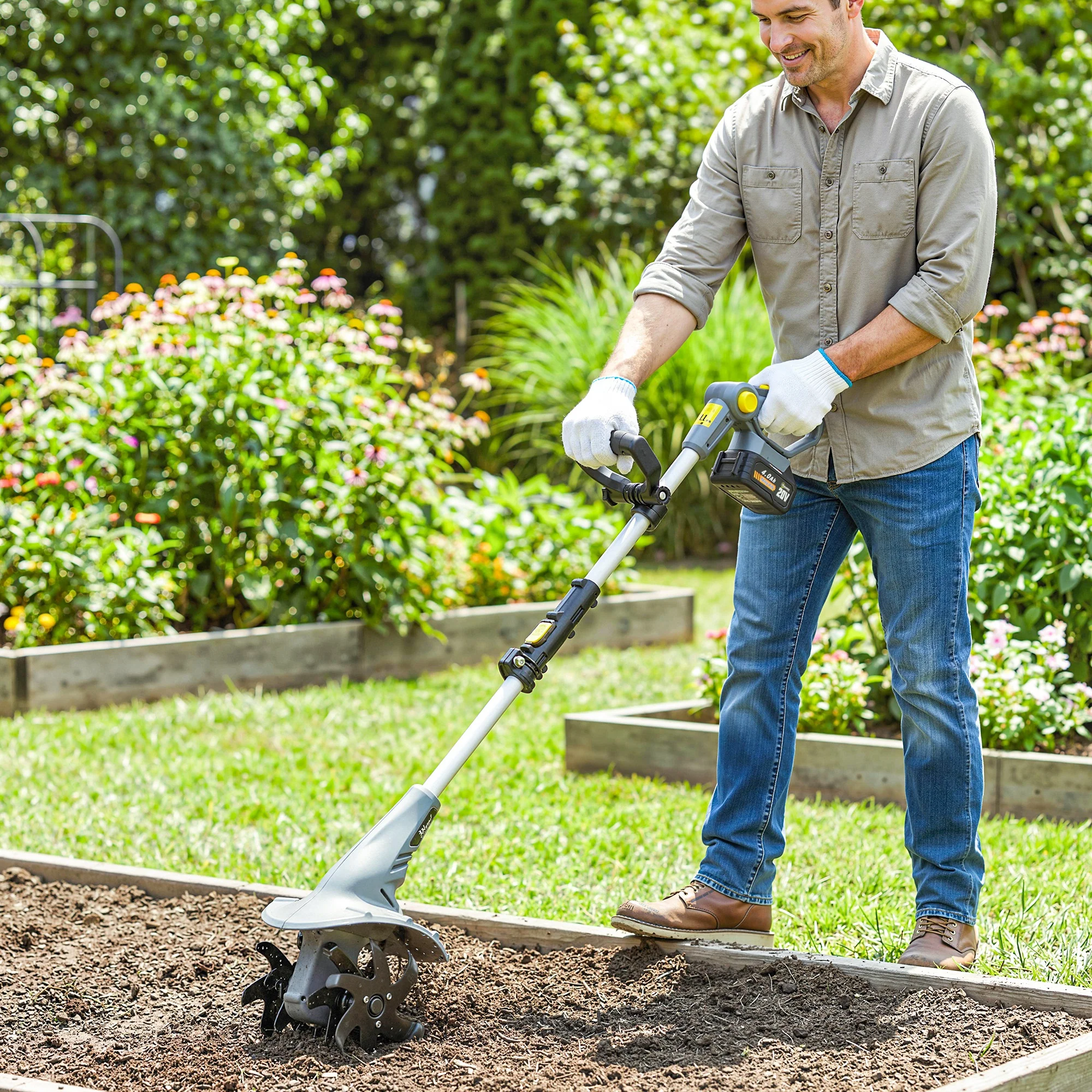 18V Cordless Tiller with 2 Batteries and Charger - Image 3