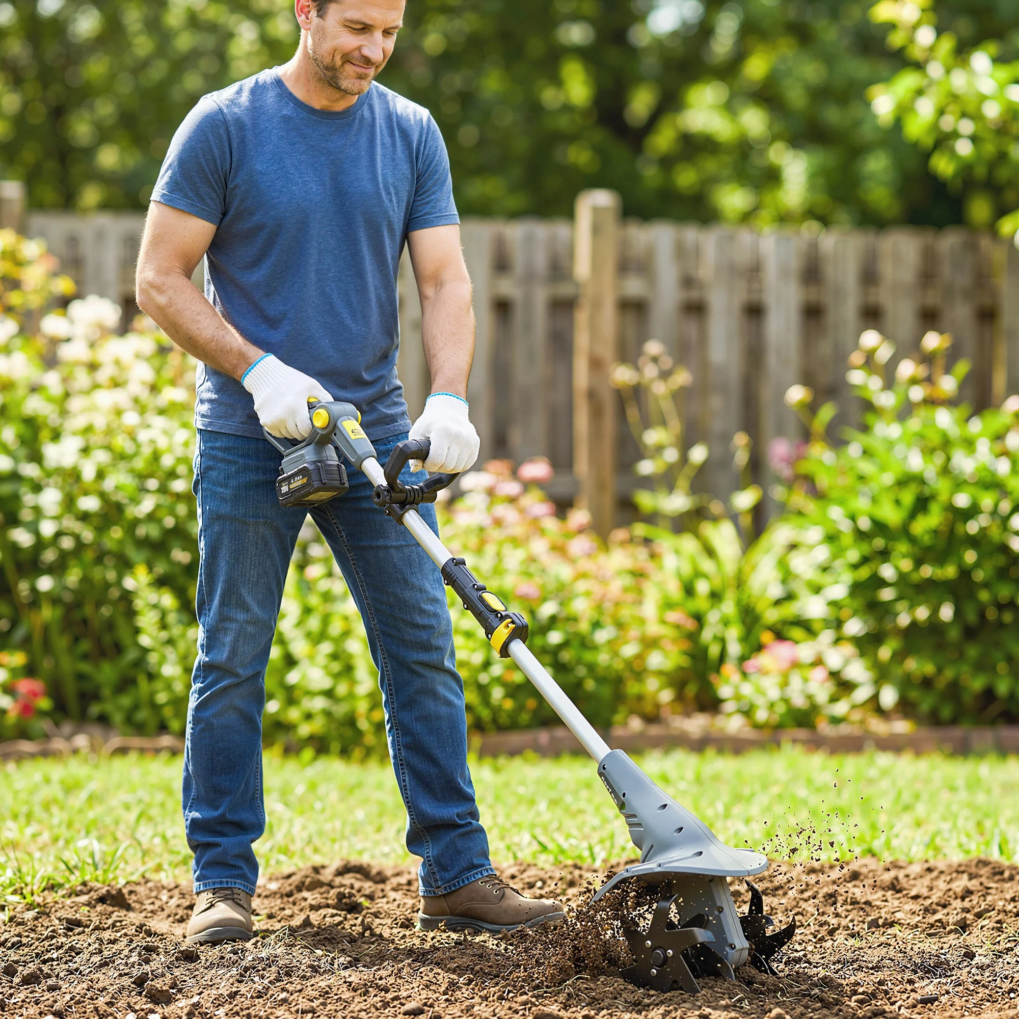 18V Cordless Tiller with 2 Batteries and Charger - Image 4
