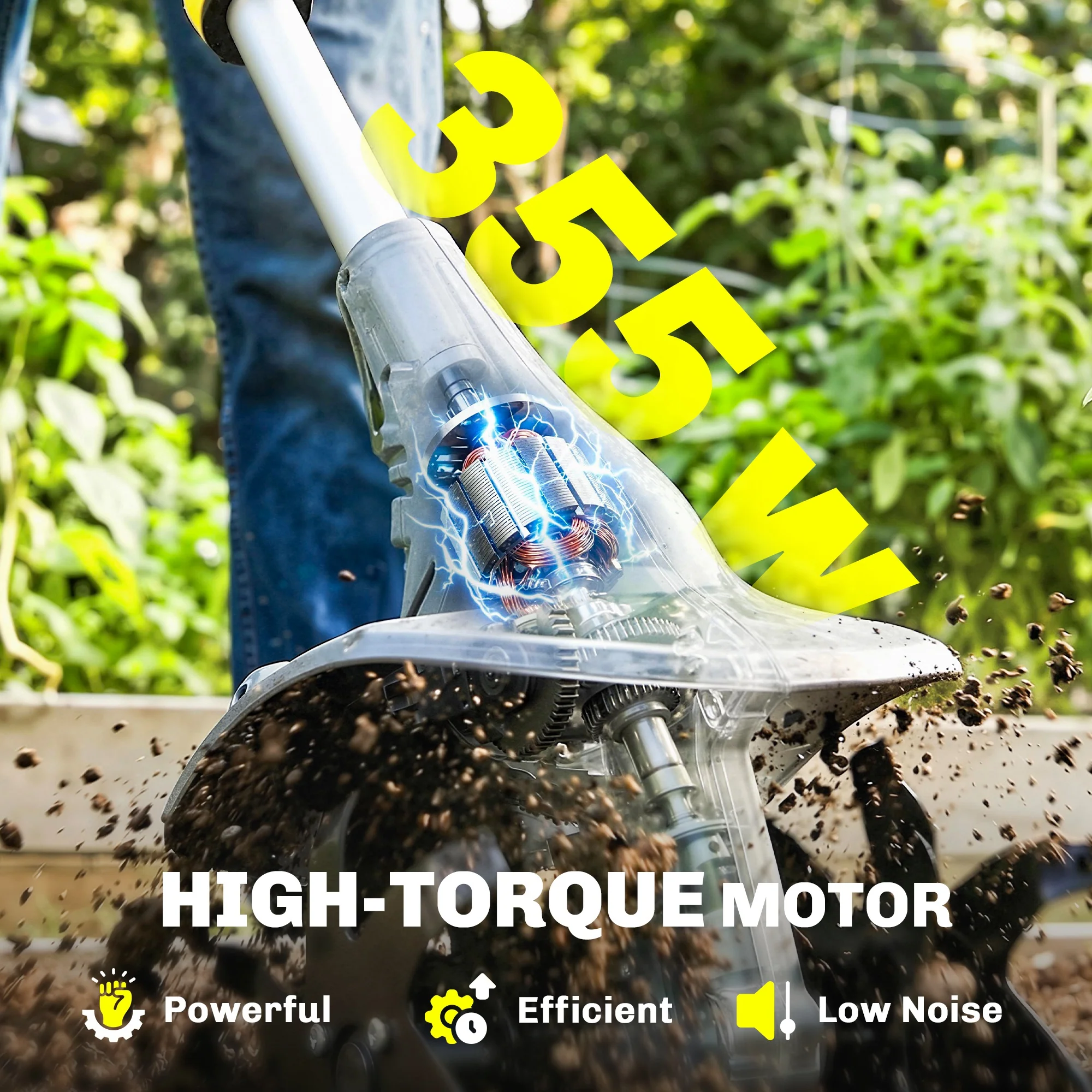 18V Cordless Tiller with 2 Batteries and Charger - Image 6