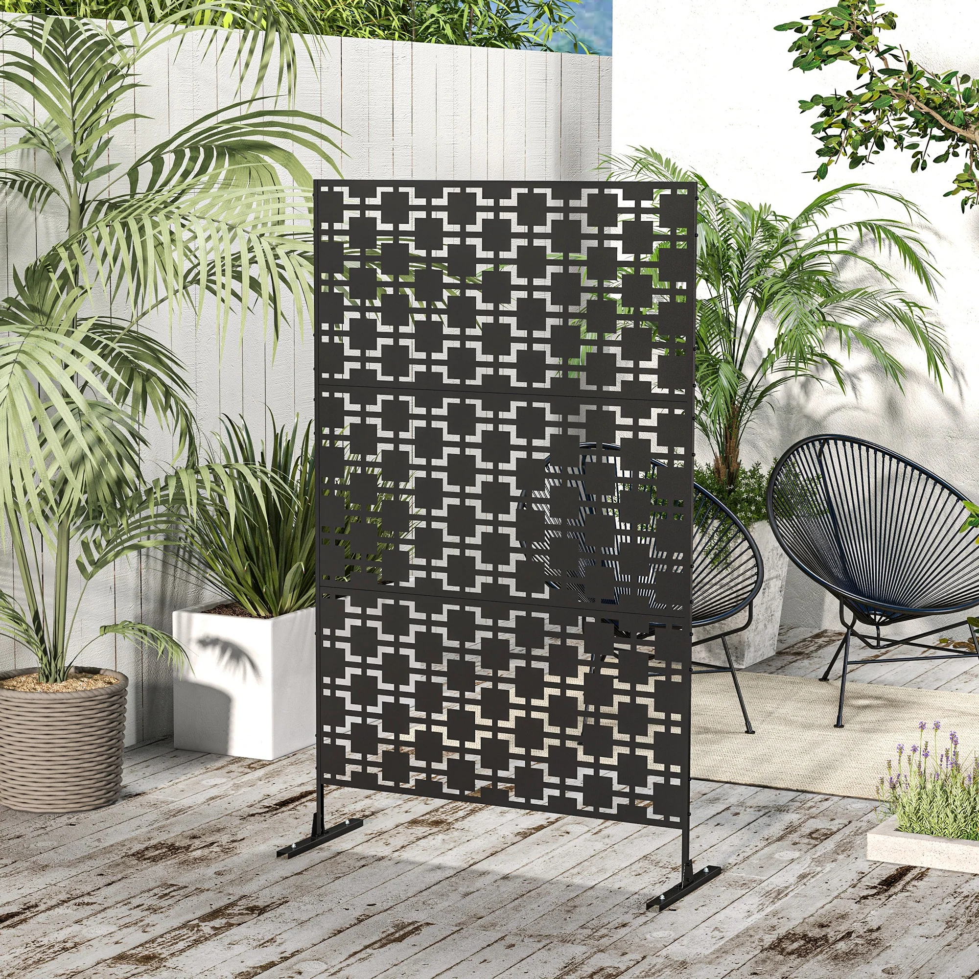 6.5FT Decorative Privacy Screen with Expansion Screws for Garden Pool Hot Tub, Grid Style - Image 4