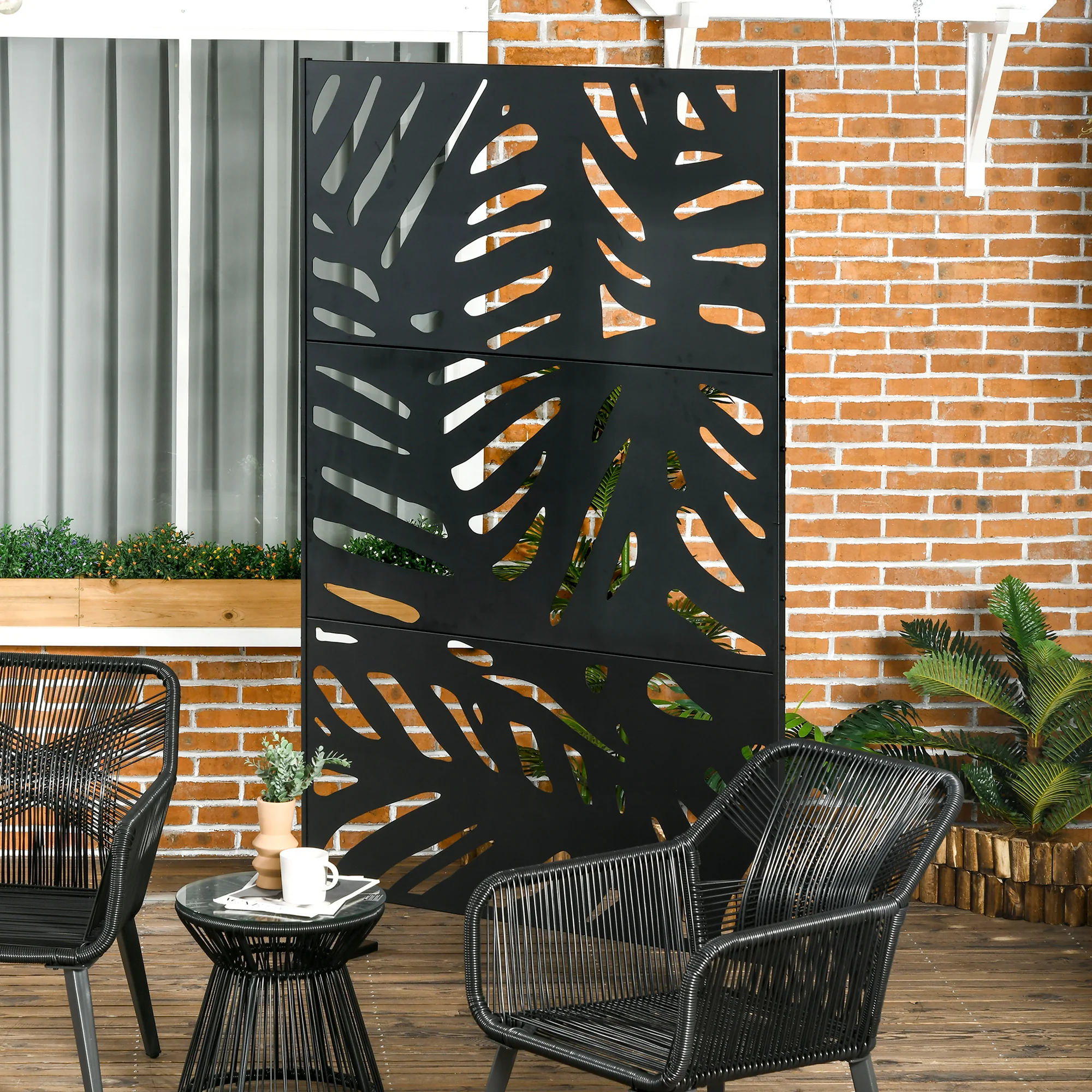 6.5FT Decorative Privacy Screen with Expansion Screws for Garden Pool Hot Tub, Large Leaves Style - Image 4