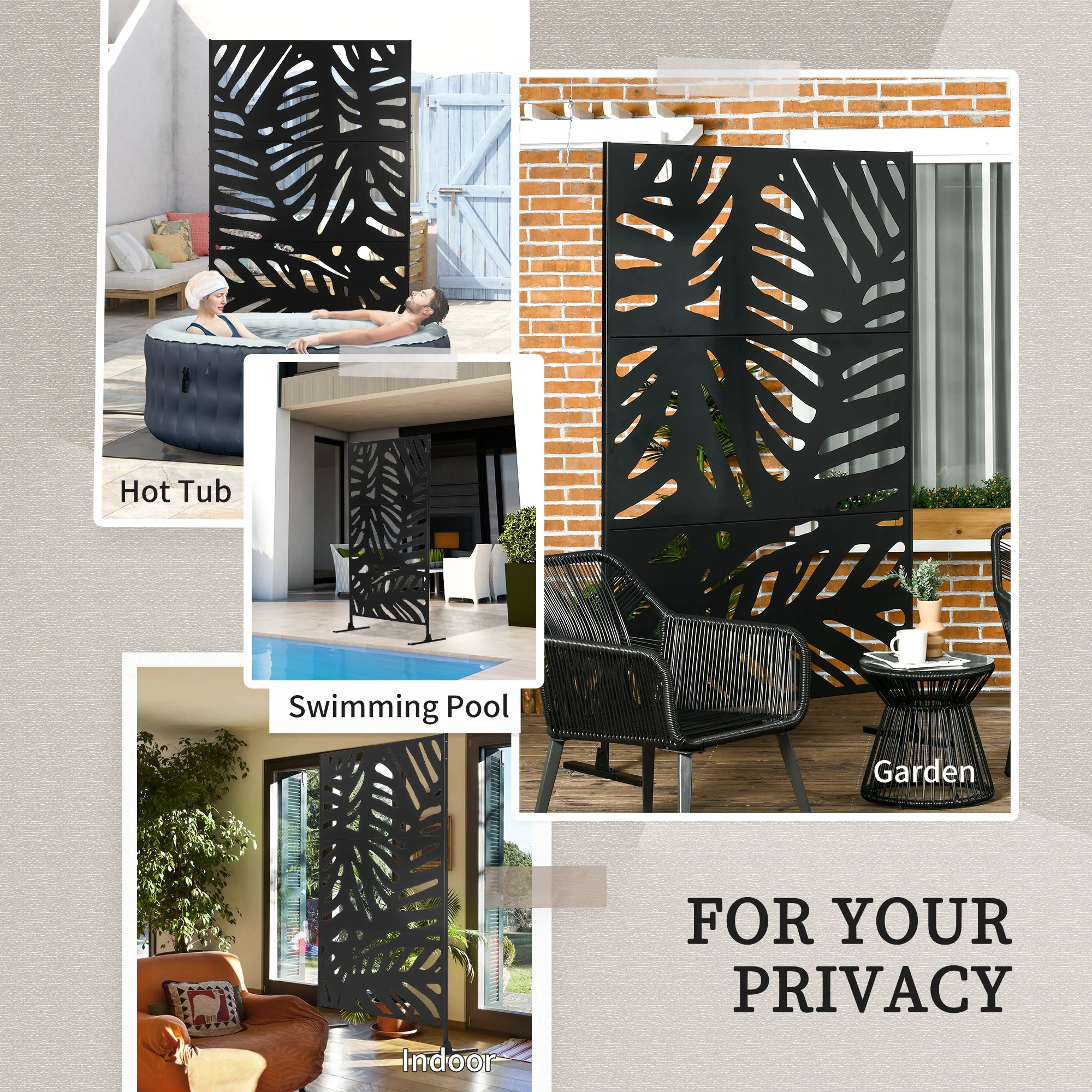 6.5FT Decorative Privacy Screen with Expansion Screws for Garden Pool Hot Tub, Large Leaves Style - Image 8