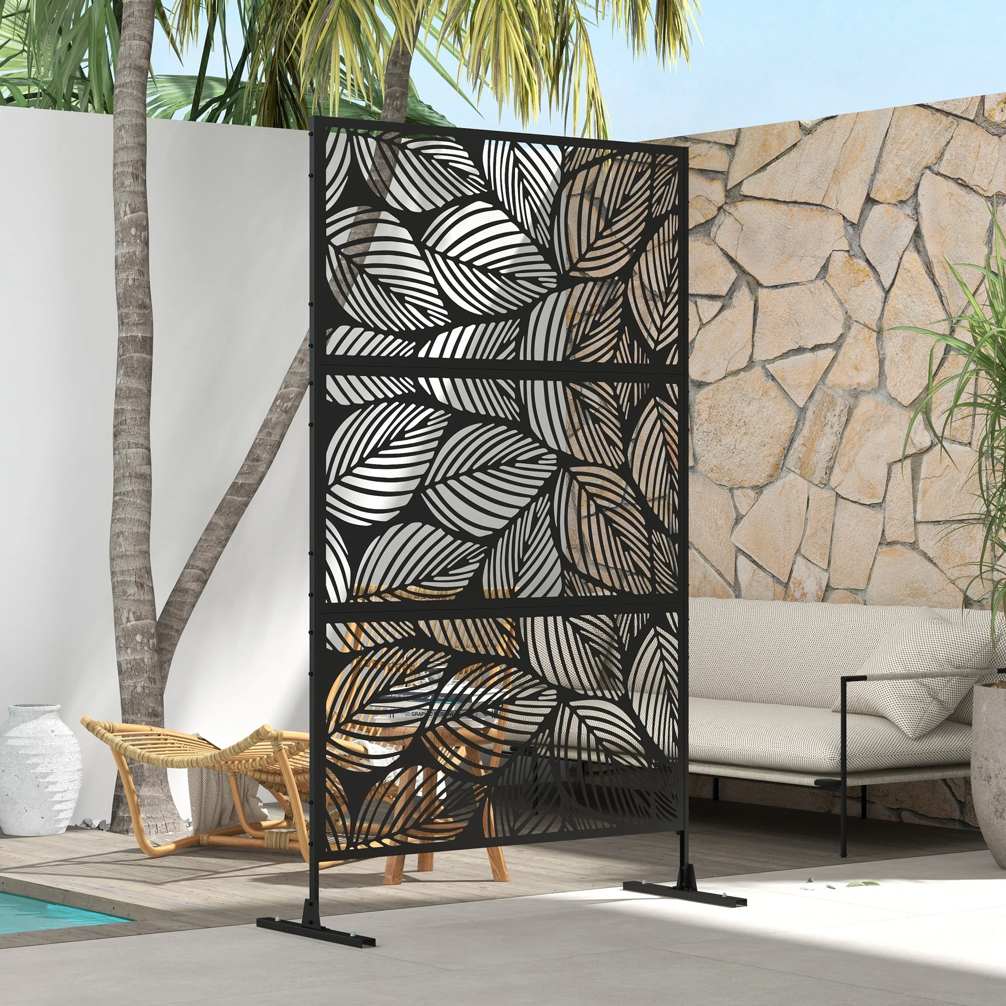 6.5FT Decorative Privacy Screen with Expansion Screws for Garden Pool Hot Tub, Leaf Style - Image 9