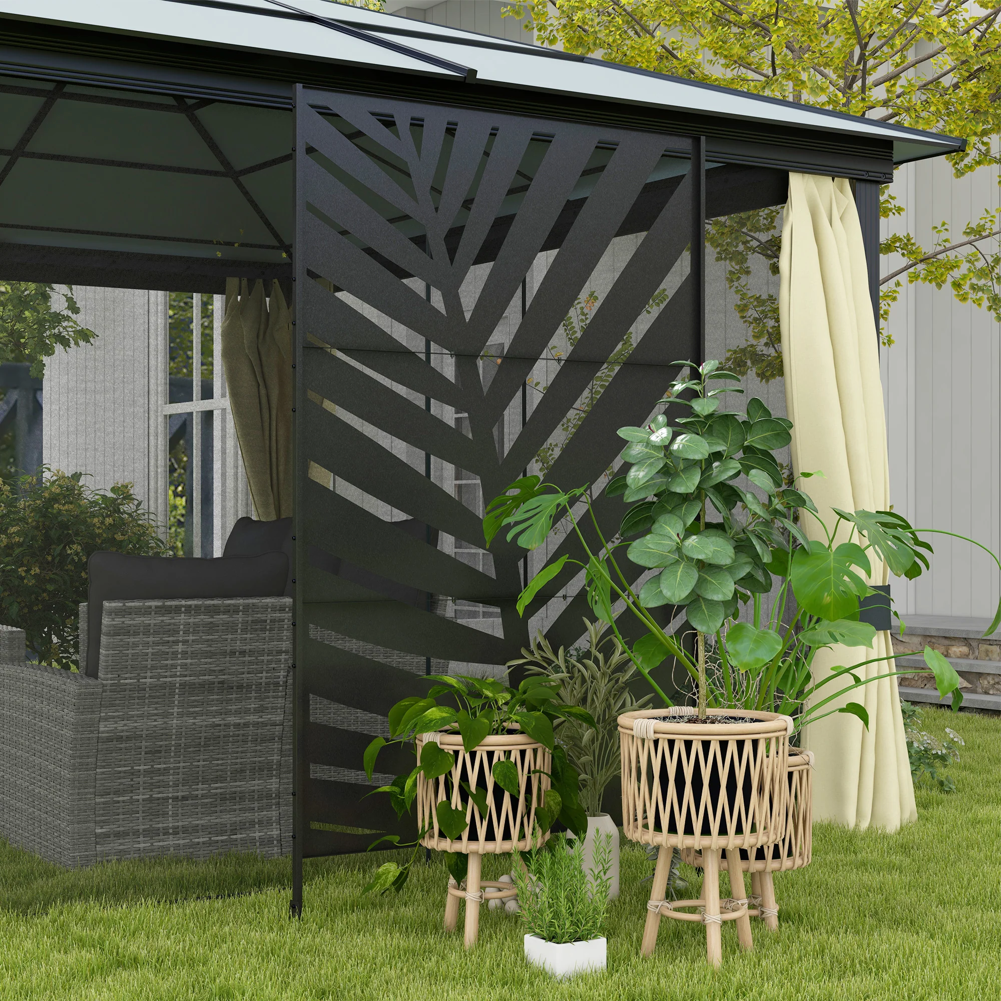 6.5FT Decorative Privacy Screen with Expansion Screws for Garden Pool Hot Tub, Banana Leaf Style - Image 11