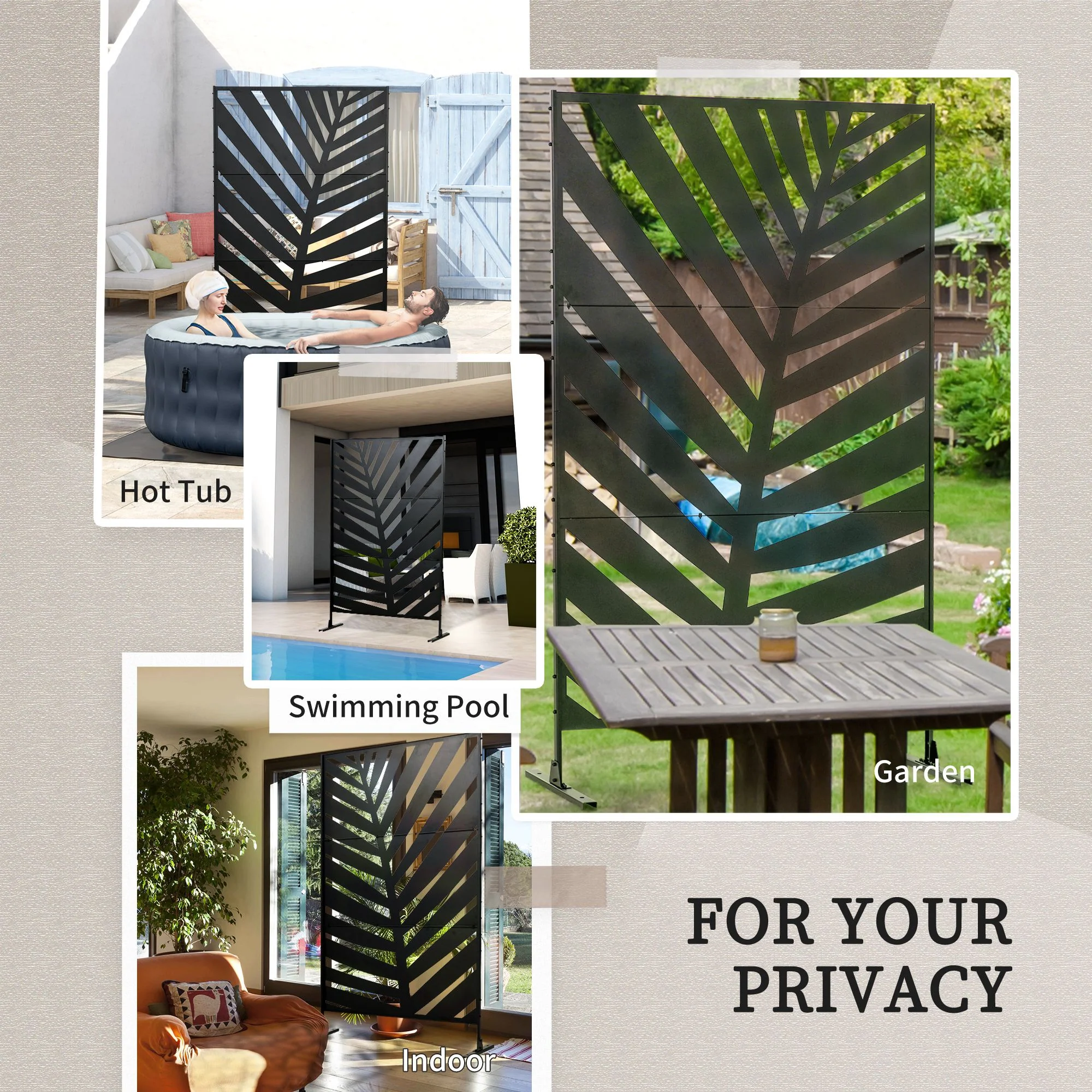 6.5FT Decorative Privacy Screen with Expansion Screws for Garden Pool Hot Tub, Banana Leaf Style - Image 8