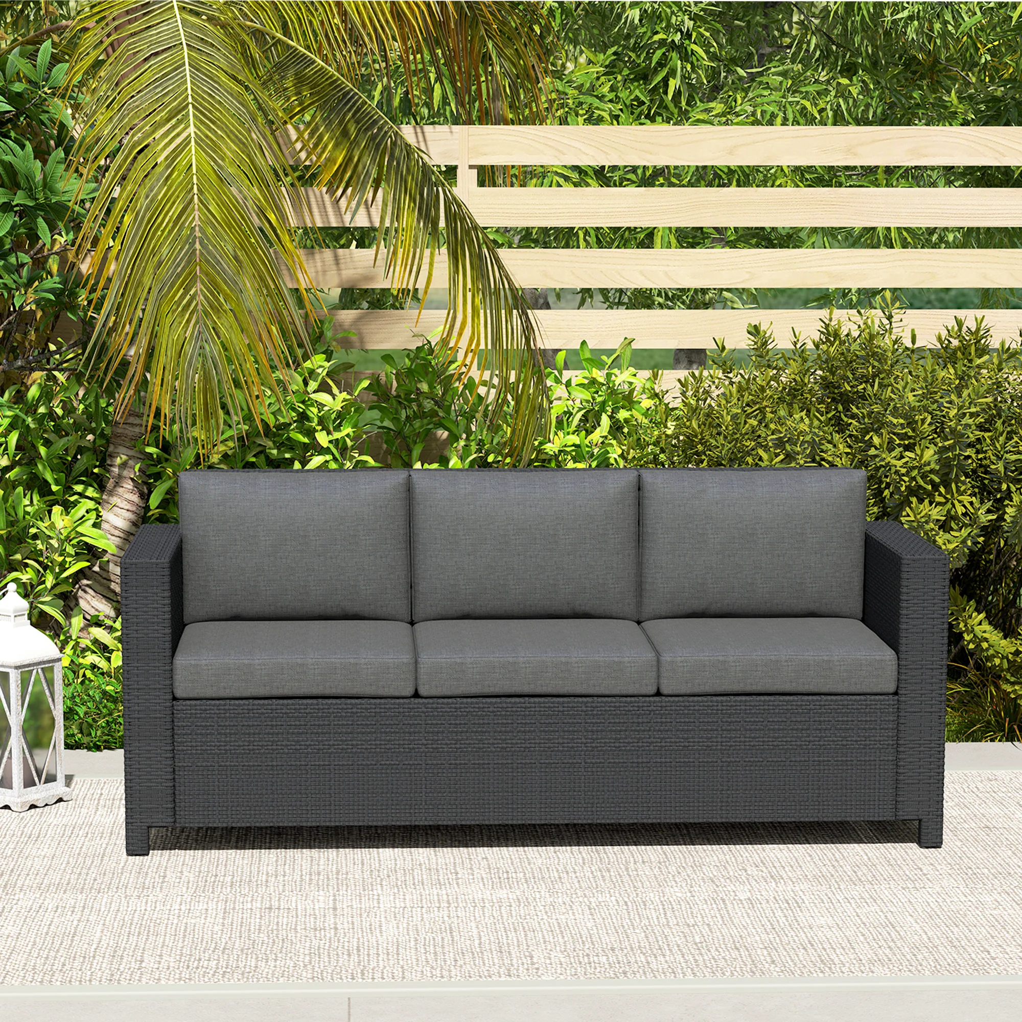 3-Seat Rattan Wicker Outdoor Sofa with Cushions, Grey - Image 10