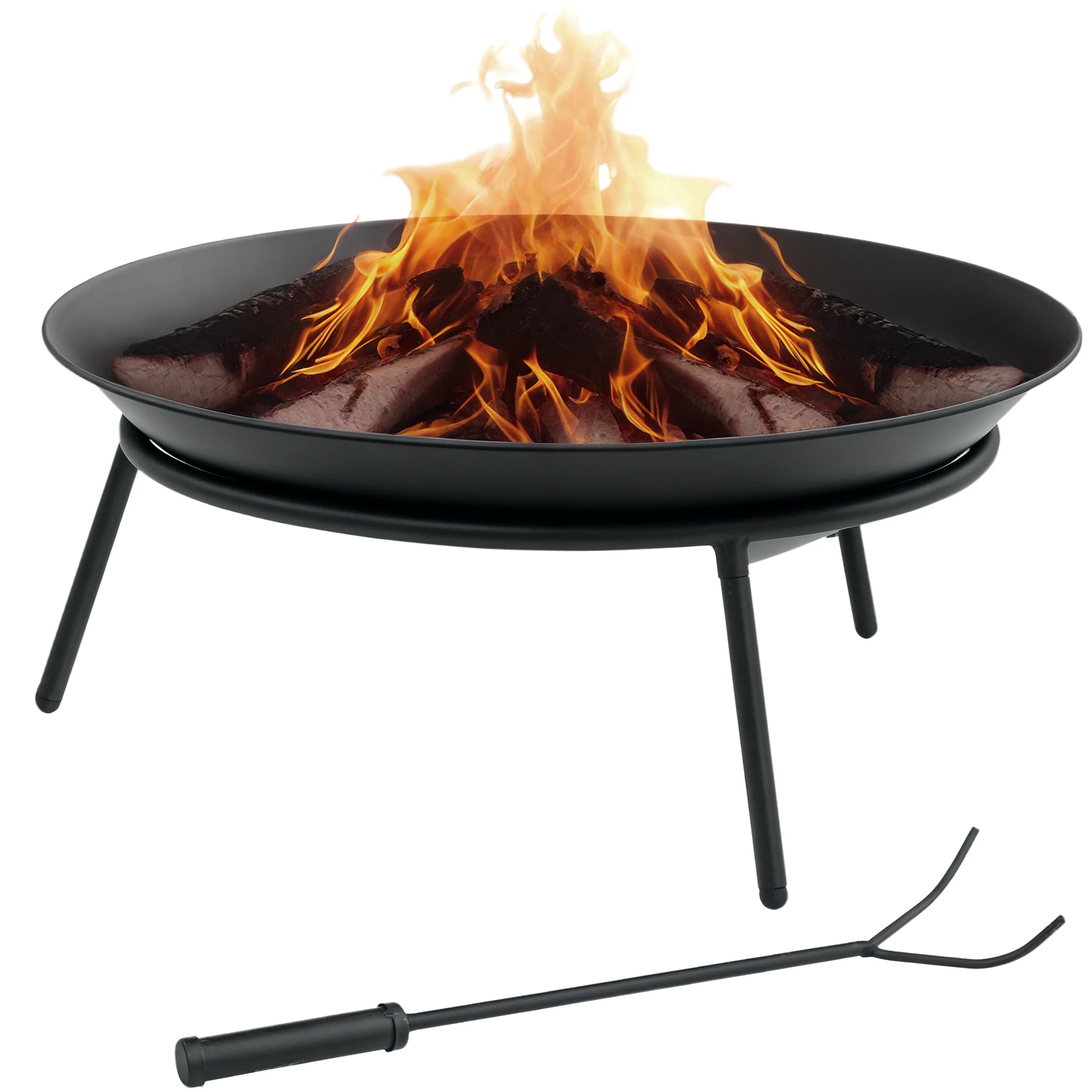 Dia. 47 x 21 cm Portable Outdoor Fire Pit with Poker, Black