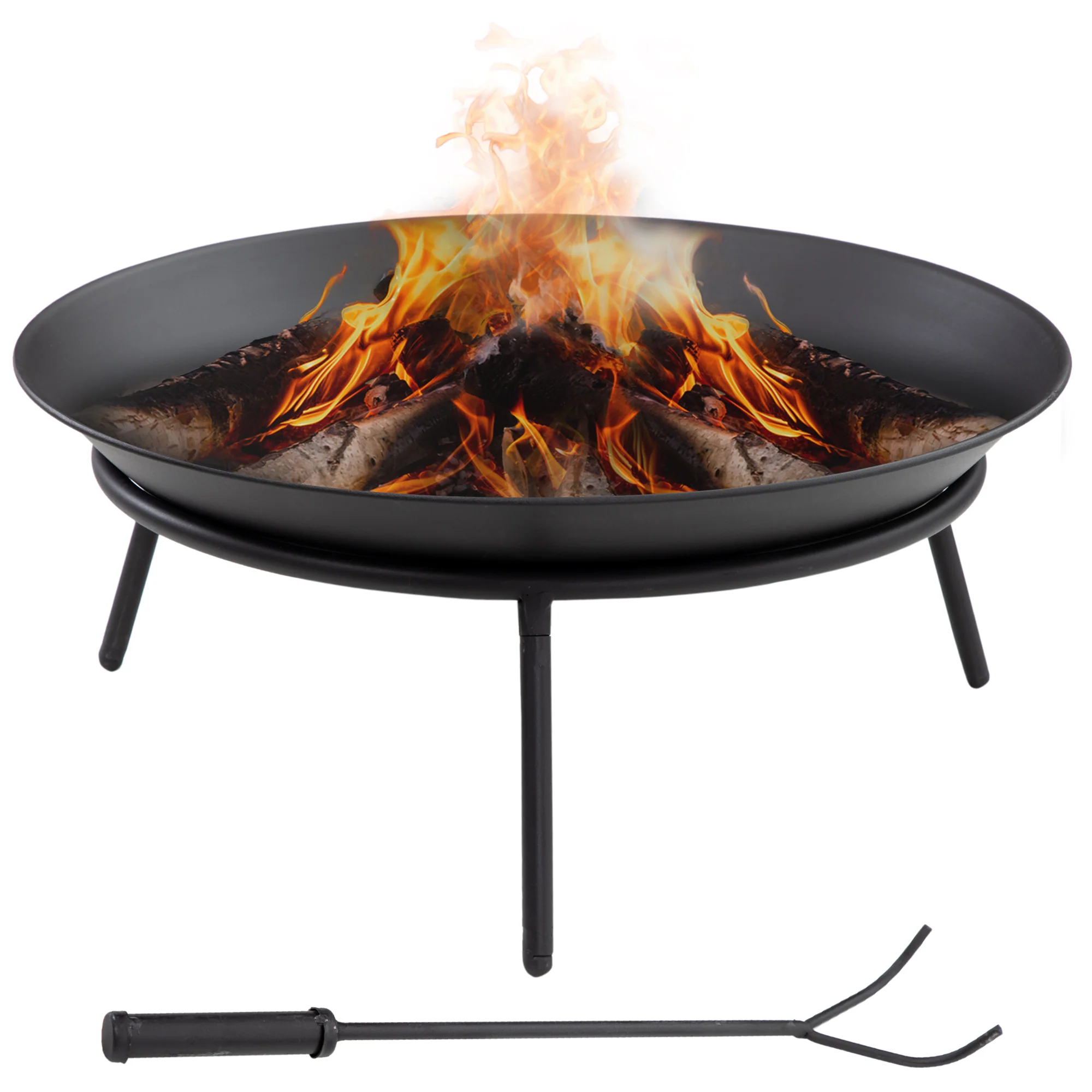 Dia. 47 x 21 cm Portable Outdoor Fire Pit with Poker, Black - Image 2