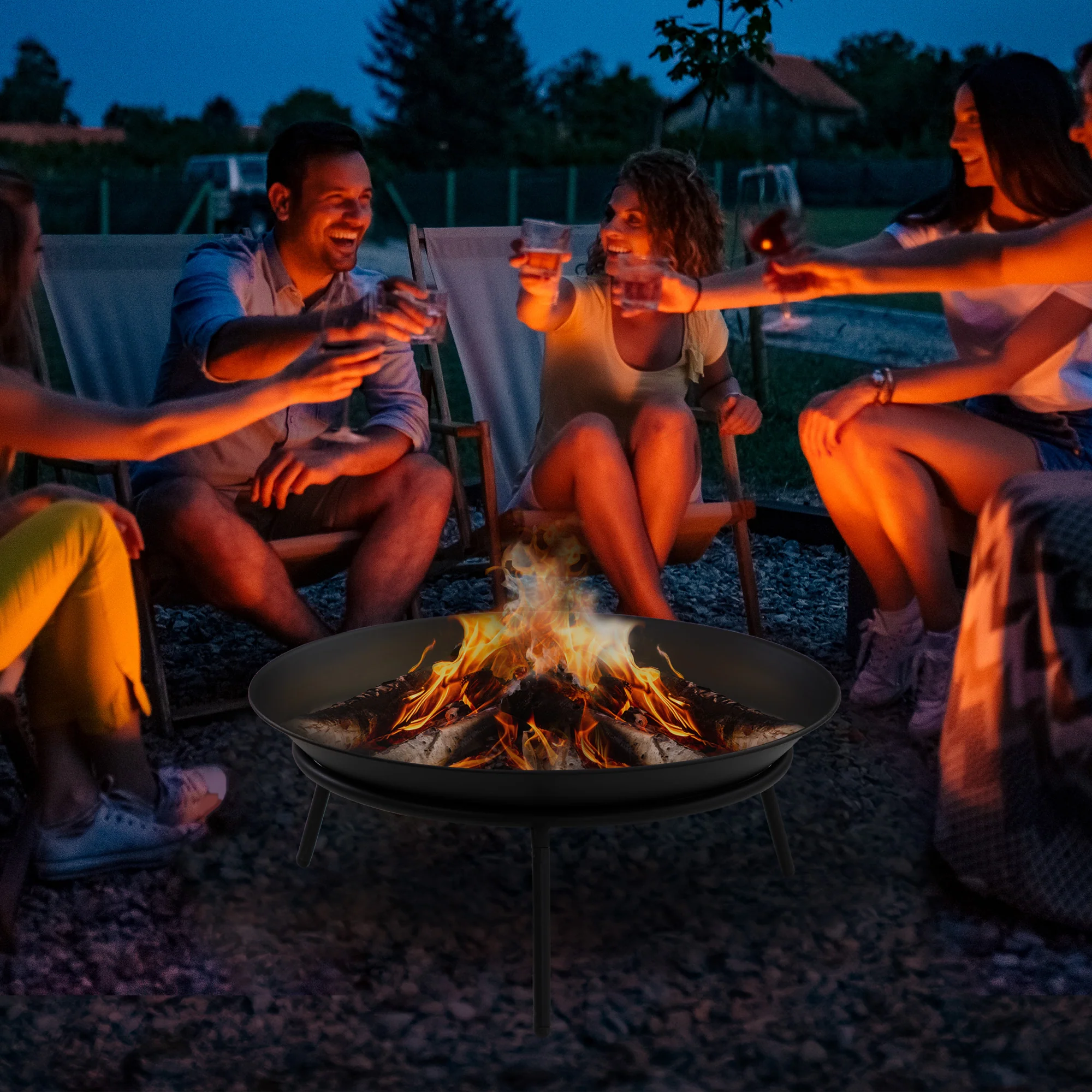 Dia. 47 x 21 cm Portable Outdoor Fire Pit with Poker, Black - Image 3