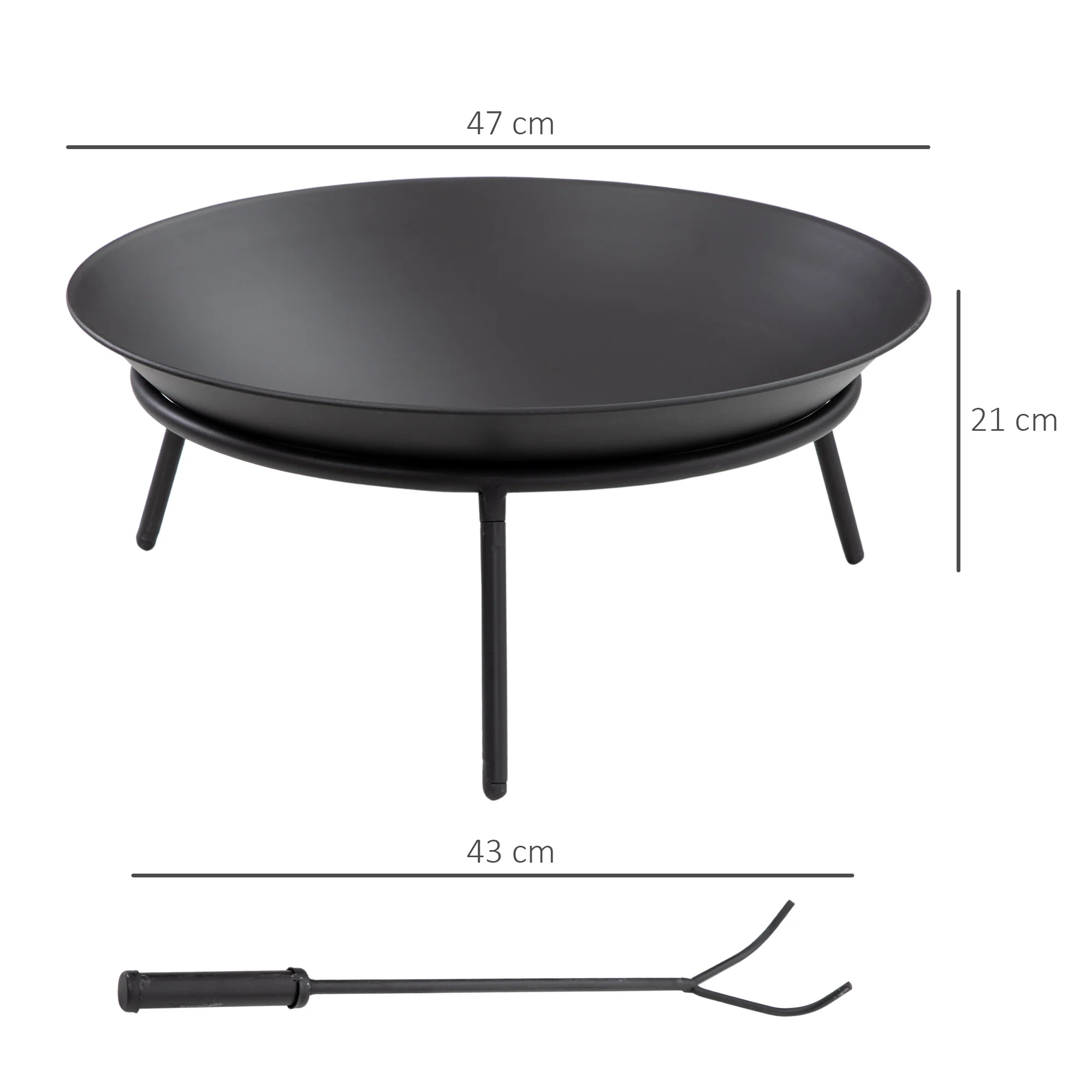 Dia. 47 x 21 cm Portable Outdoor Fire Pit with Poker, Black - Image 5