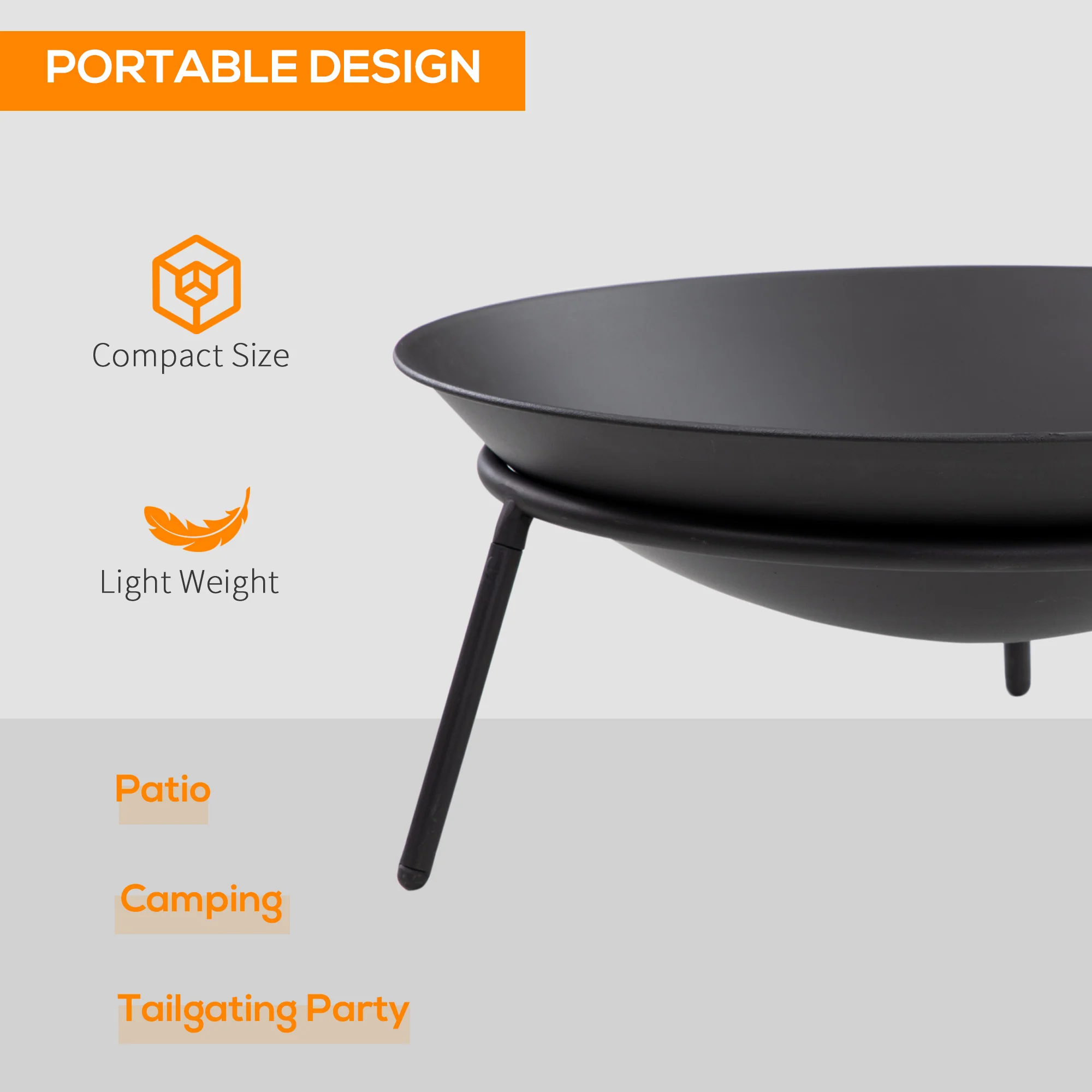 Dia. 47 x 21 cm Portable Outdoor Fire Pit with Poker, Black - Image 6