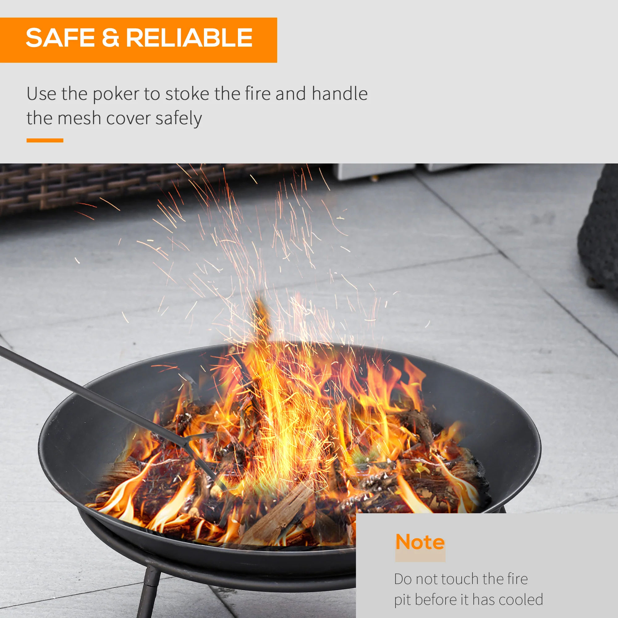 Dia. 47 x 21 cm Portable Outdoor Fire Pit with Poker, Black - Image 7