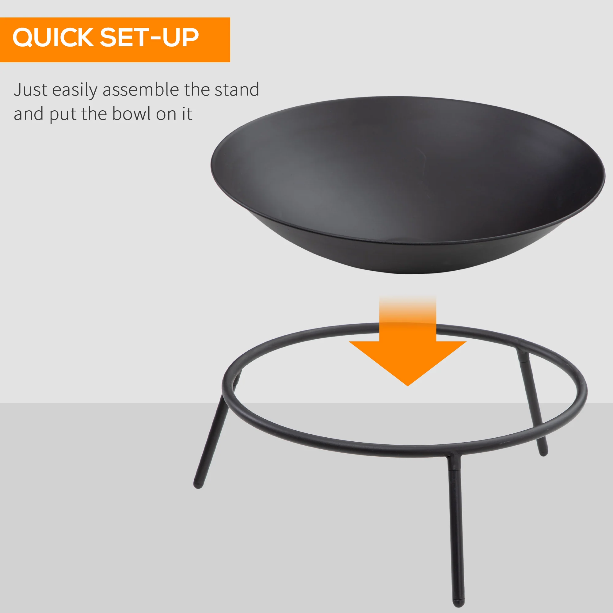 Dia. 47 x 21 cm Portable Outdoor Fire Pit with Poker, Black - Image 8