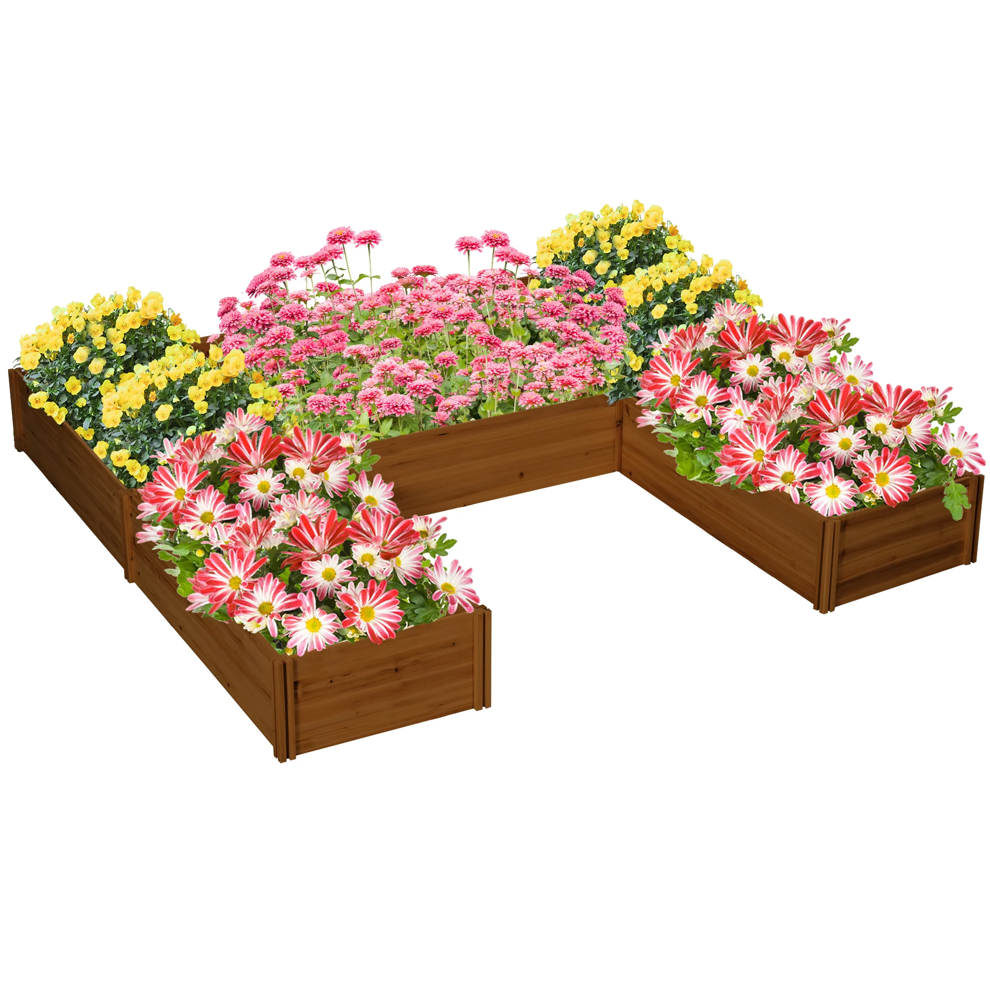 DIY 5-Box Wooden Raised Garden Bed Kit with Open Bottom, Brown