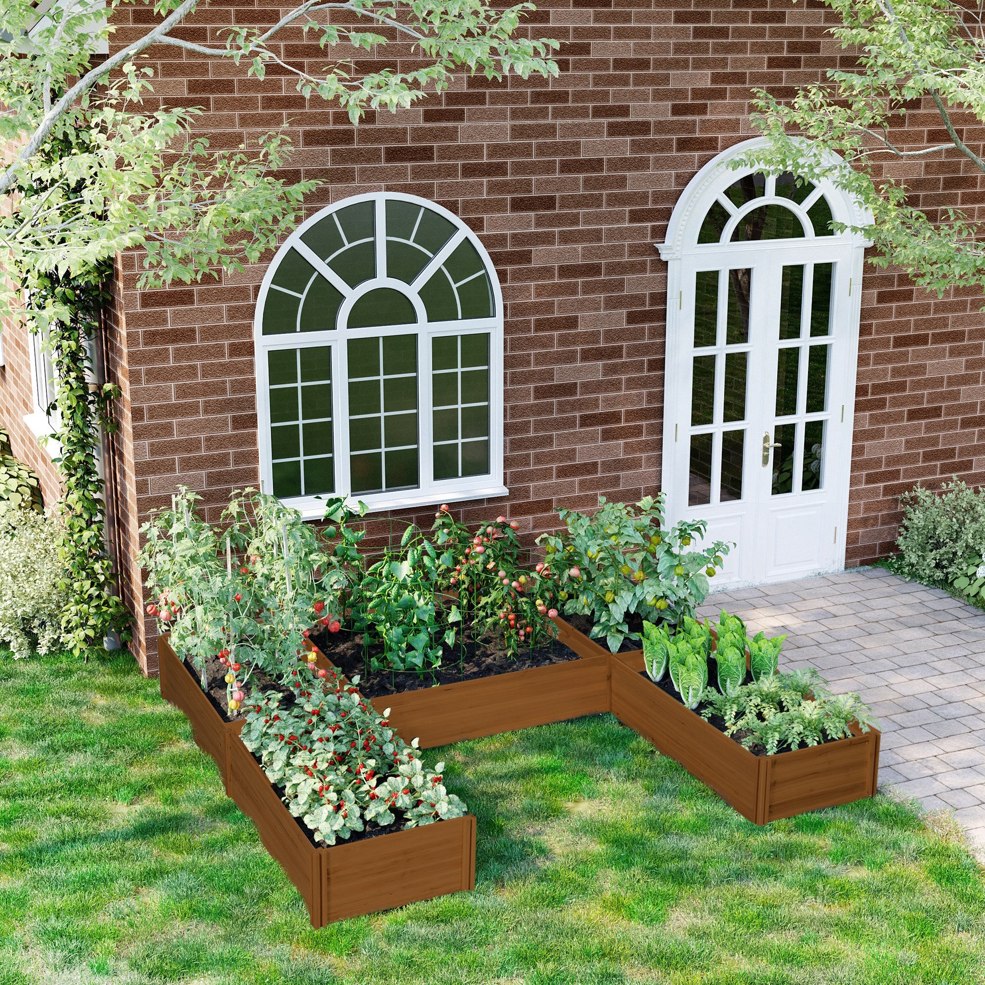 DIY 5-Box Wooden Raised Garden Bed Kit with Open Bottom, Brown - Image 3