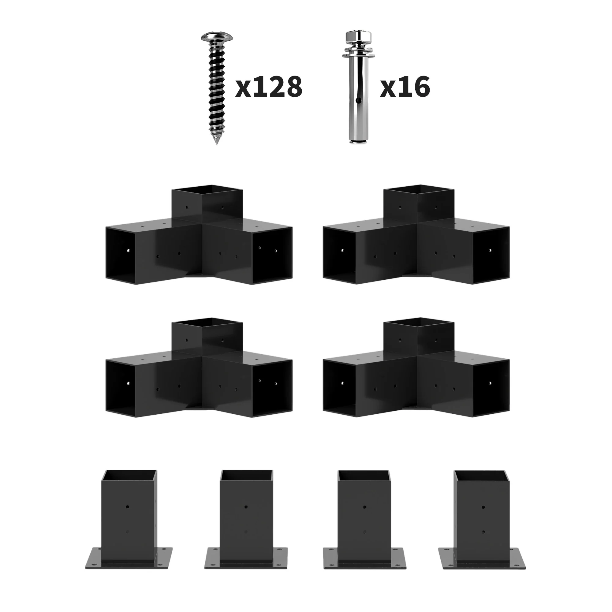 DIY Pergola Kit with 3-Way Corner Brackets and Post Base for 4"x4" Lumber, 8-Piece with Screws - Image 12