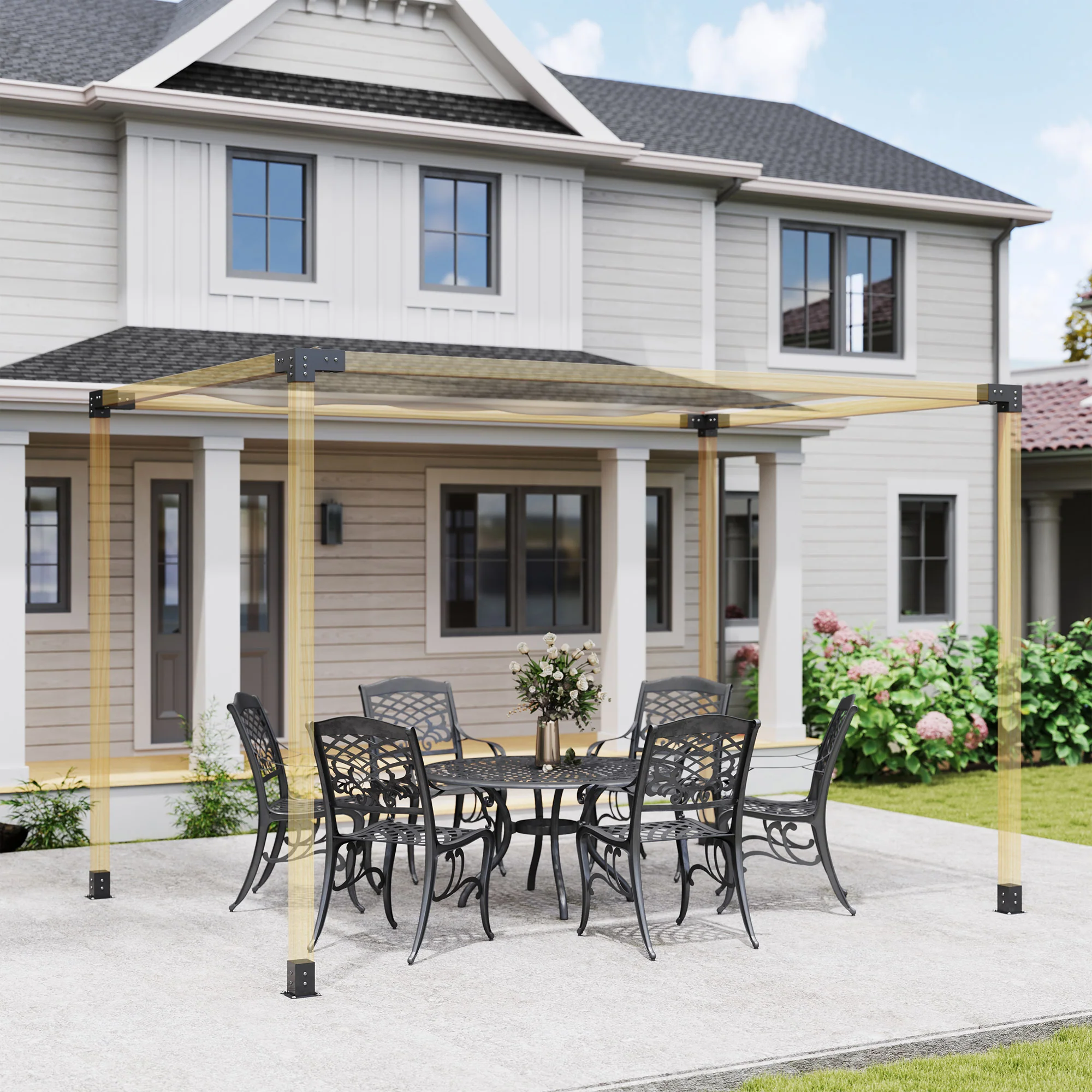 DIY Pergola Kit with 3-Way Corner Brackets and Post Base for 4"x4" Lumber, 8-Piece with Screws - Image 3