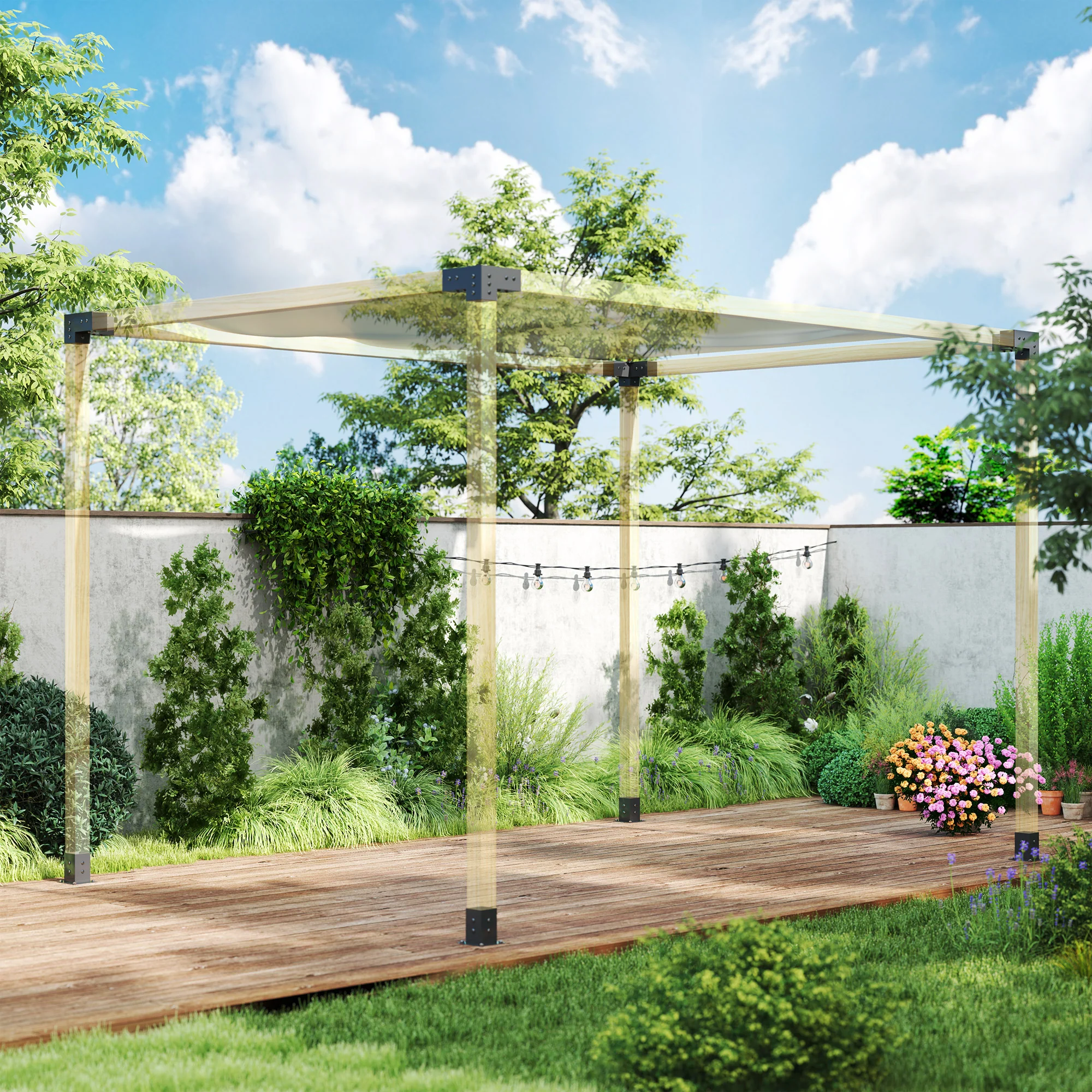 DIY Pergola Kit with 3-Way Corner Brackets and Post Base for 4"x4" Lumber, 8-Piece with Screws - Image 4
