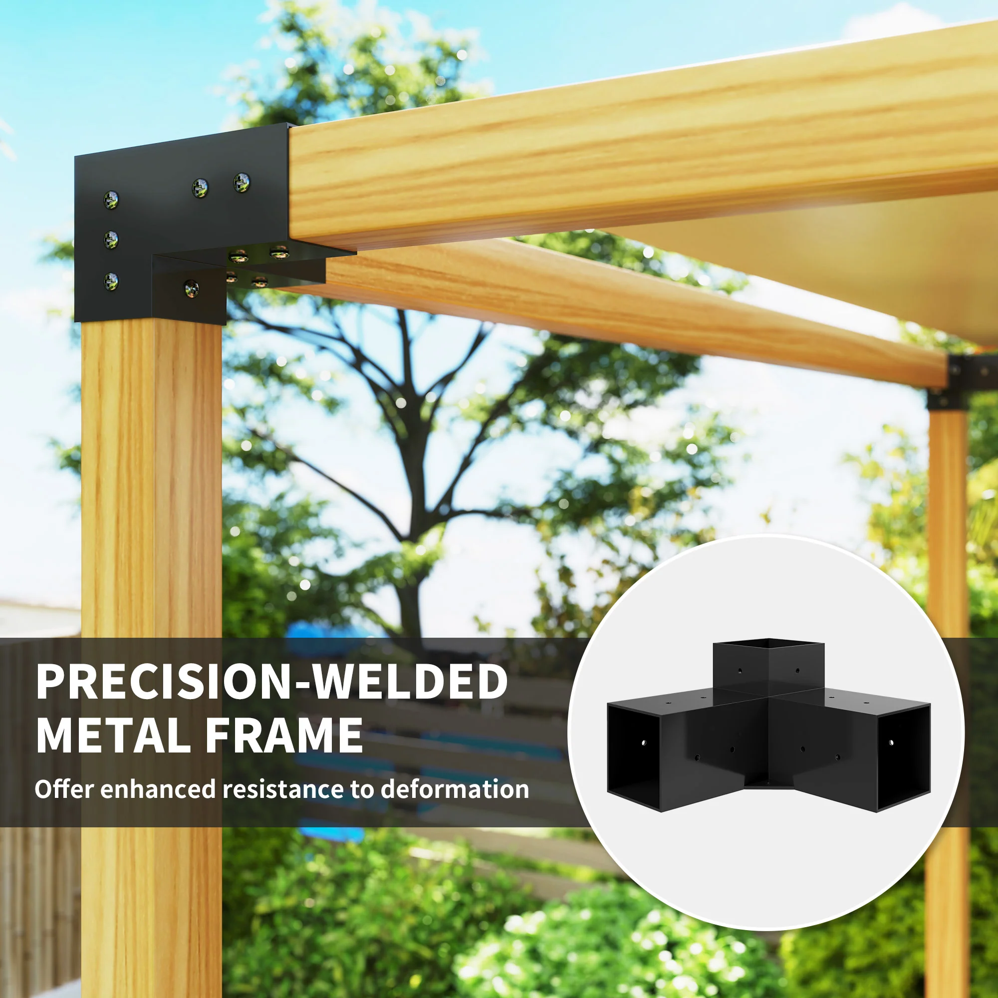 DIY Pergola Kit with 3-Way Corner Brackets and Post Base for 4"x4" Lumber, 8-Piece with Screws - Image 8