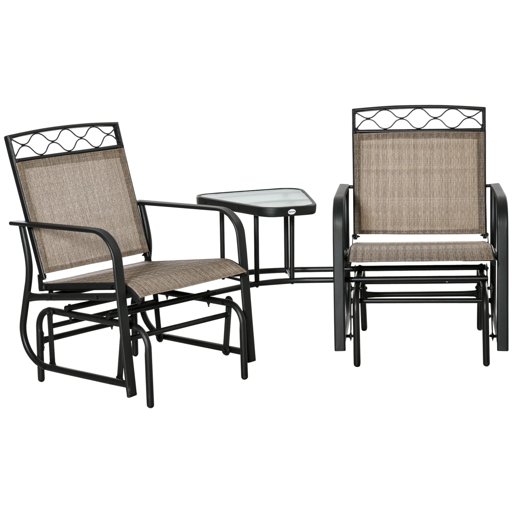 Double Outdoor Glider Chair, 2 Seater Patio Rocking Chairs, Swing Bench with Tempered Glass Table, Breathable Mesh Fabric for Backyard, Garden, Porch, Brown - Image 12