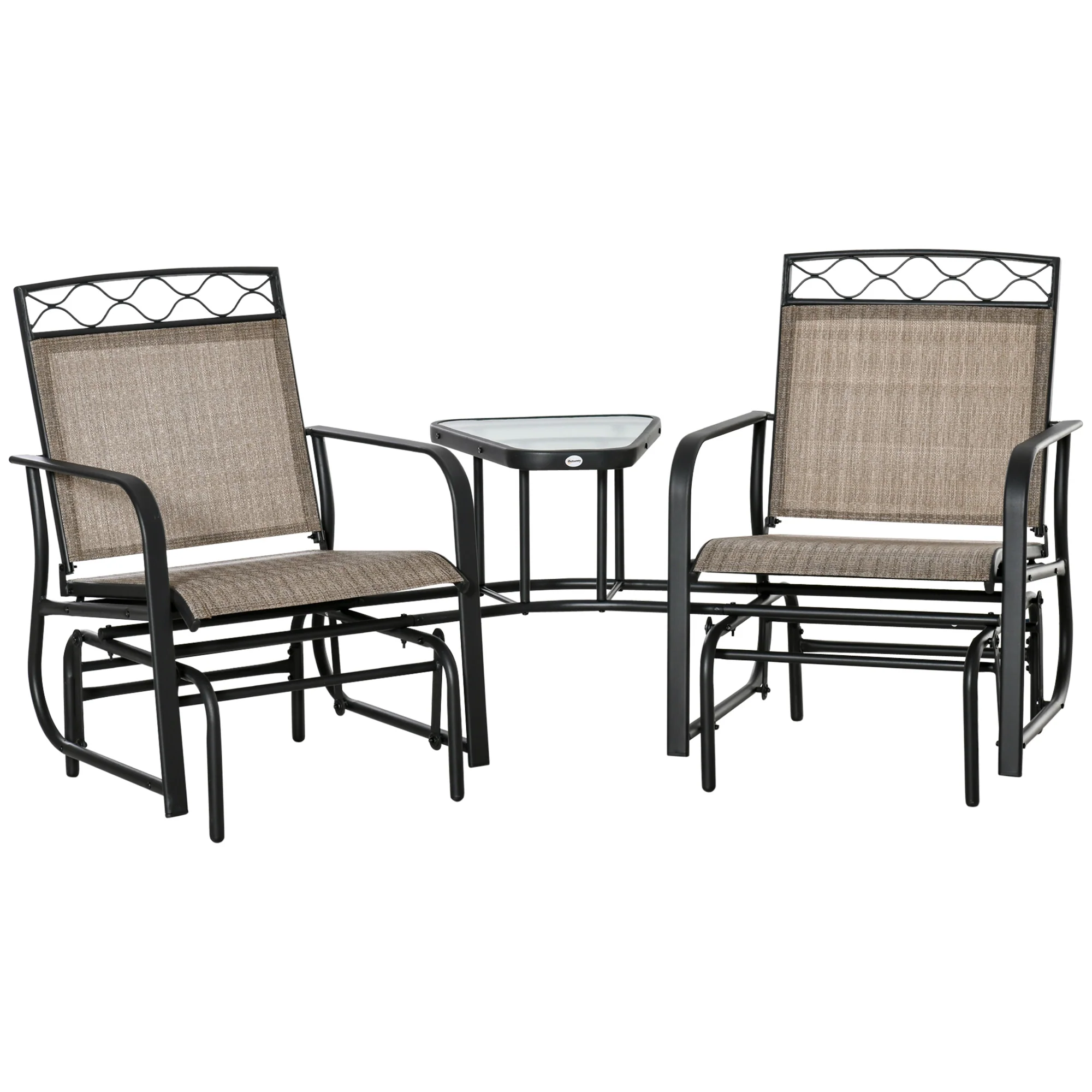 Double Outdoor Glider Chair, 2 Seater Patio Rocking Chairs, Swing Bench with Tempered Glass Table, Breathable Mesh Fabric for Backyard, Garden, Porch, Brown - Image 2