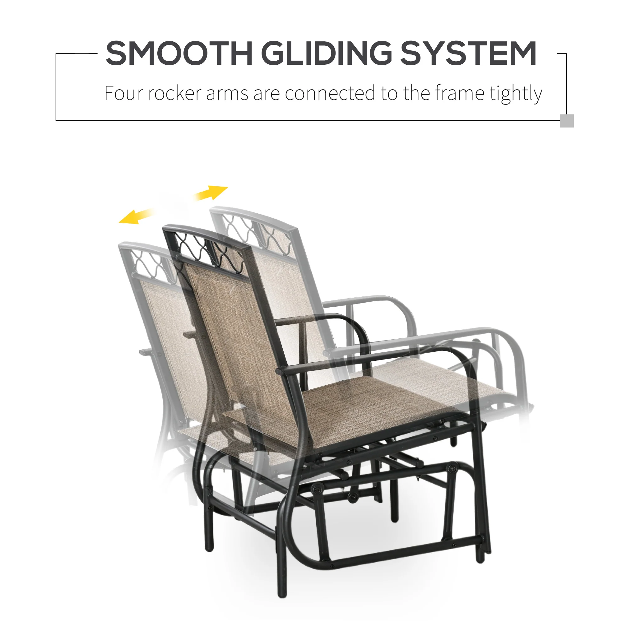 Double Outdoor Glider Chair, 2 Seater Patio Rocking Chairs, Swing Bench with Tempered Glass Table, Breathable Mesh Fabric for Backyard, Garden, Porch, Brown - Image 9