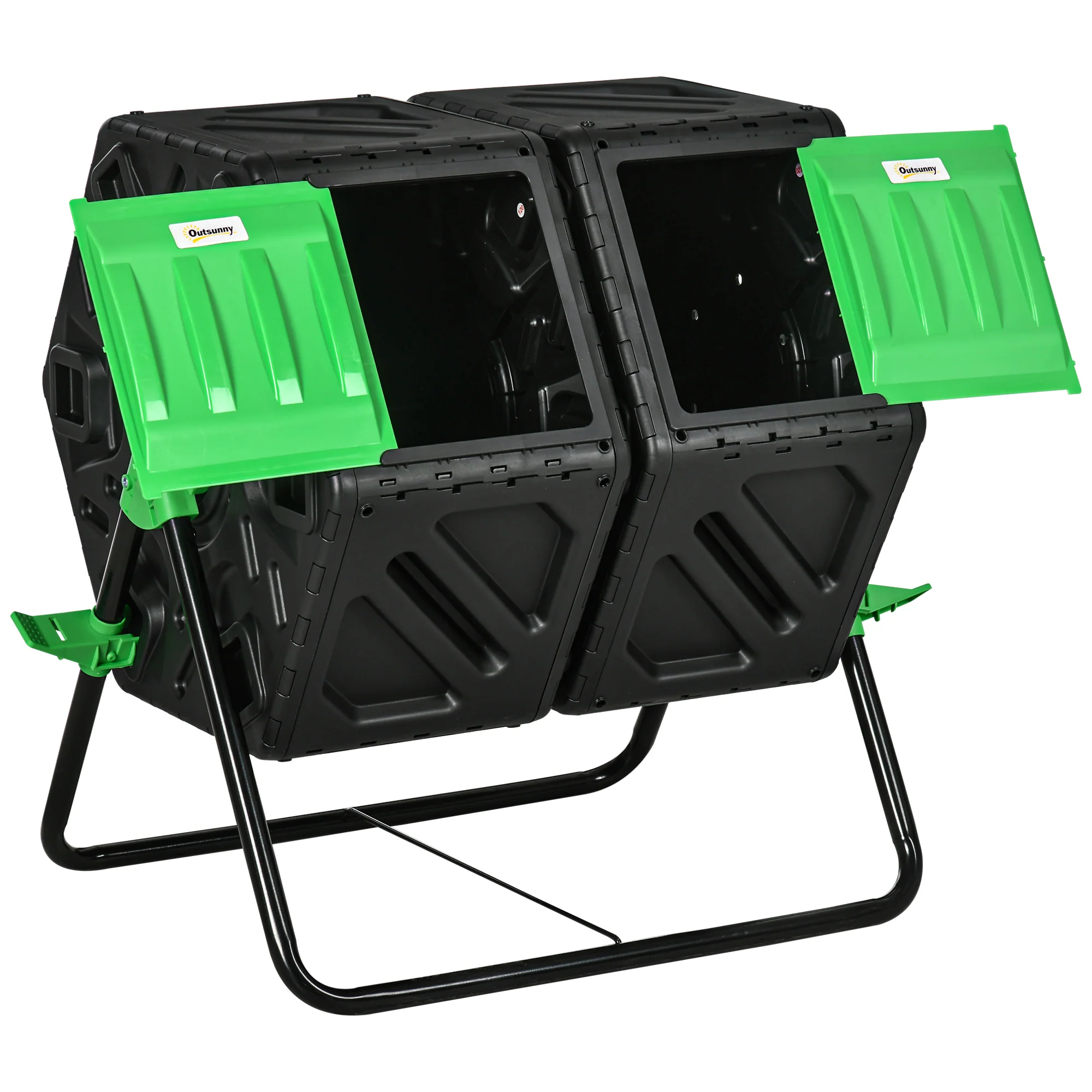 Dual Chamber Garden Compost Bin, 130L Rotating Composter, Compost Maker with Ventilation Openings and Steel Legs, Green and Black - Image 12