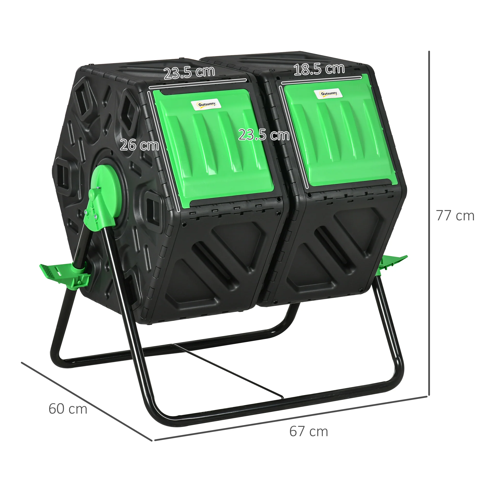 Dual Chamber Garden Compost Bin, 130L Rotating Composter, Compost Maker with Ventilation Openings and Steel Legs, Green and Black - Image 5