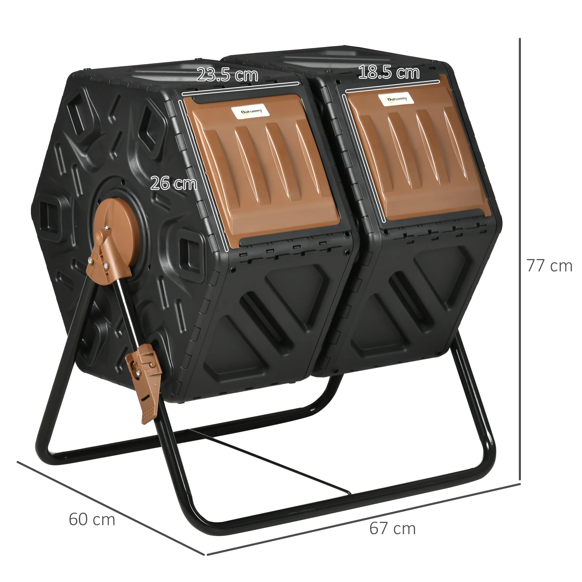 Dual Chamber Garden Compost Bin, 130L Rotating Composter, Compost Maker with Ventilation Openings and Steel Legs, Dark Brown and Black - Image 5