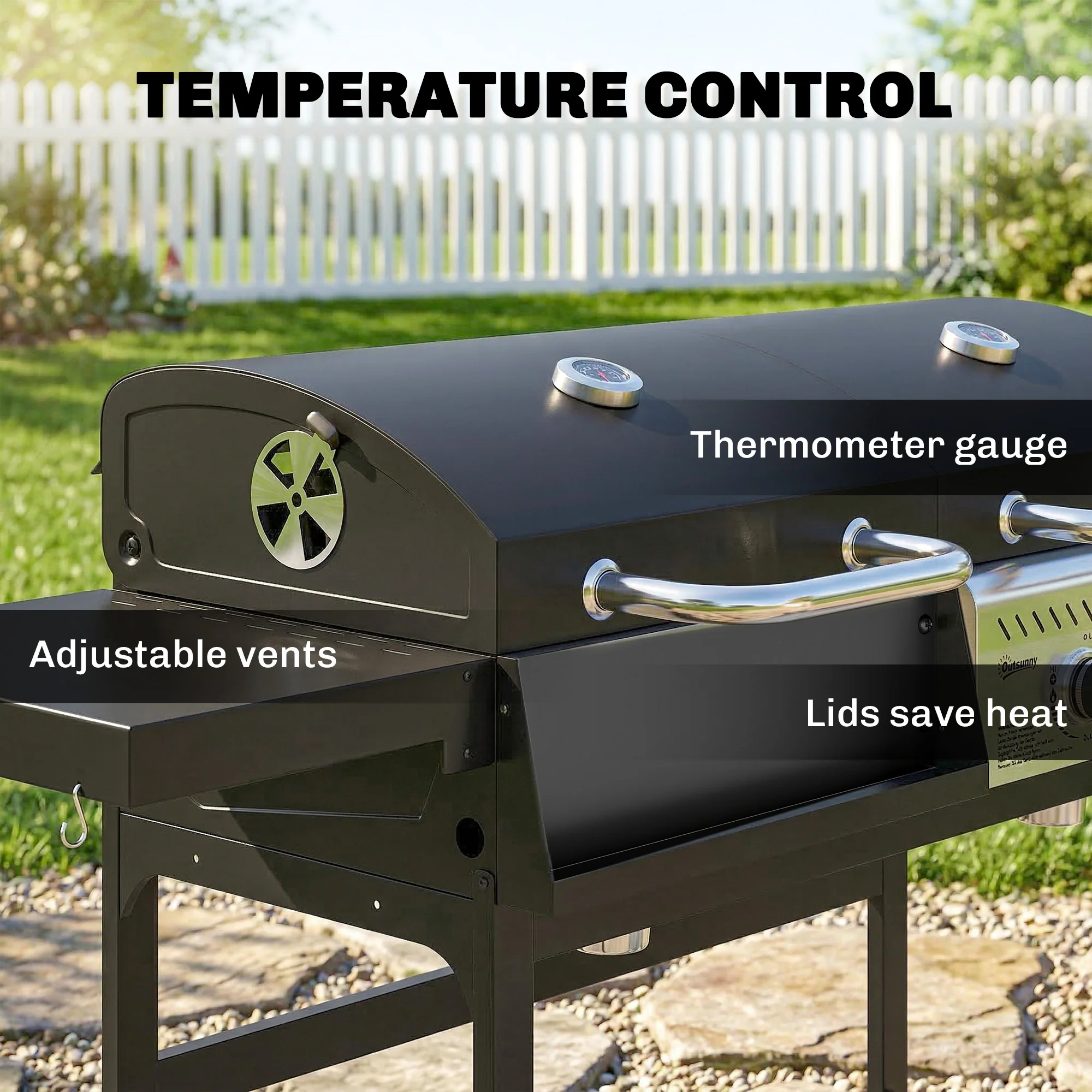 Dual Fuel BBQ Grill with Charcoal and 2+1 Gas Burners, Black - Image 8