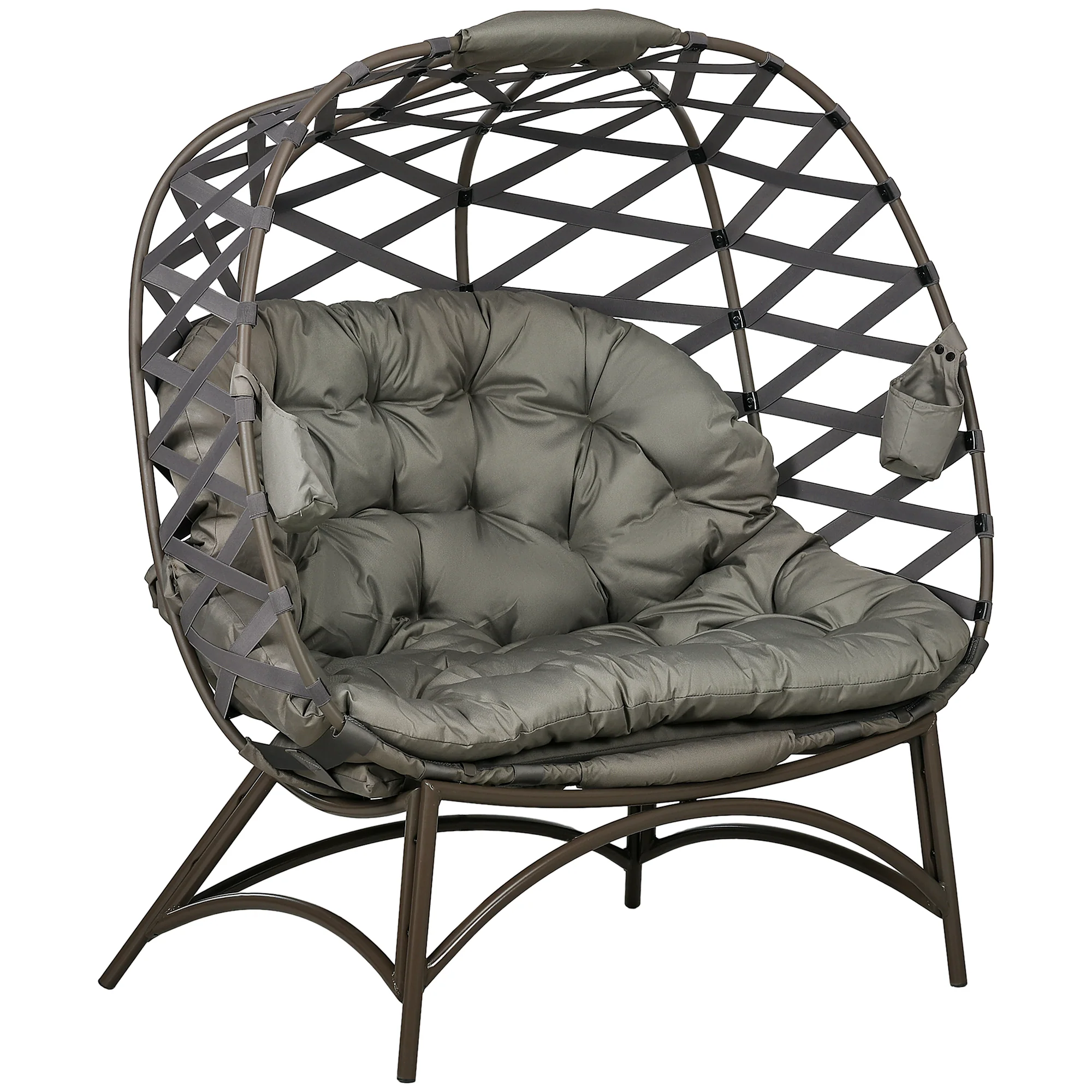 2 Seater Folding Weave Egg Chair w/ Cushion, Cup Pockets for Patio, Balcony, Sand Brown