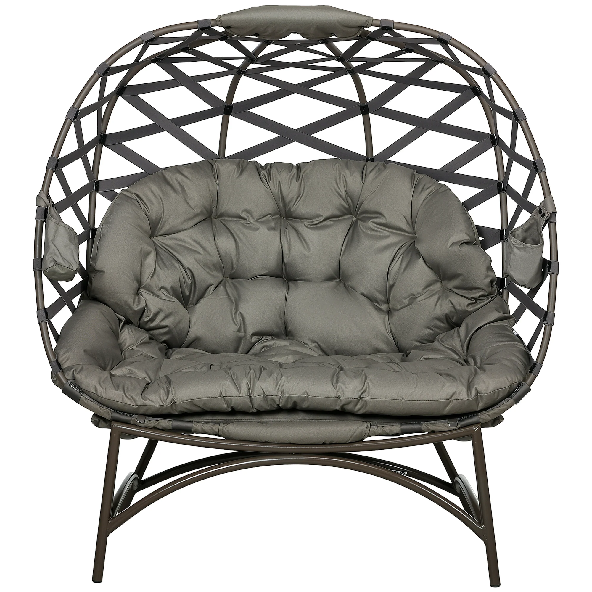 2 Seater Folding Weave Egg Chair w/ Cushion, Cup Pockets for Patio, Balcony, Sand Brown - Image 2