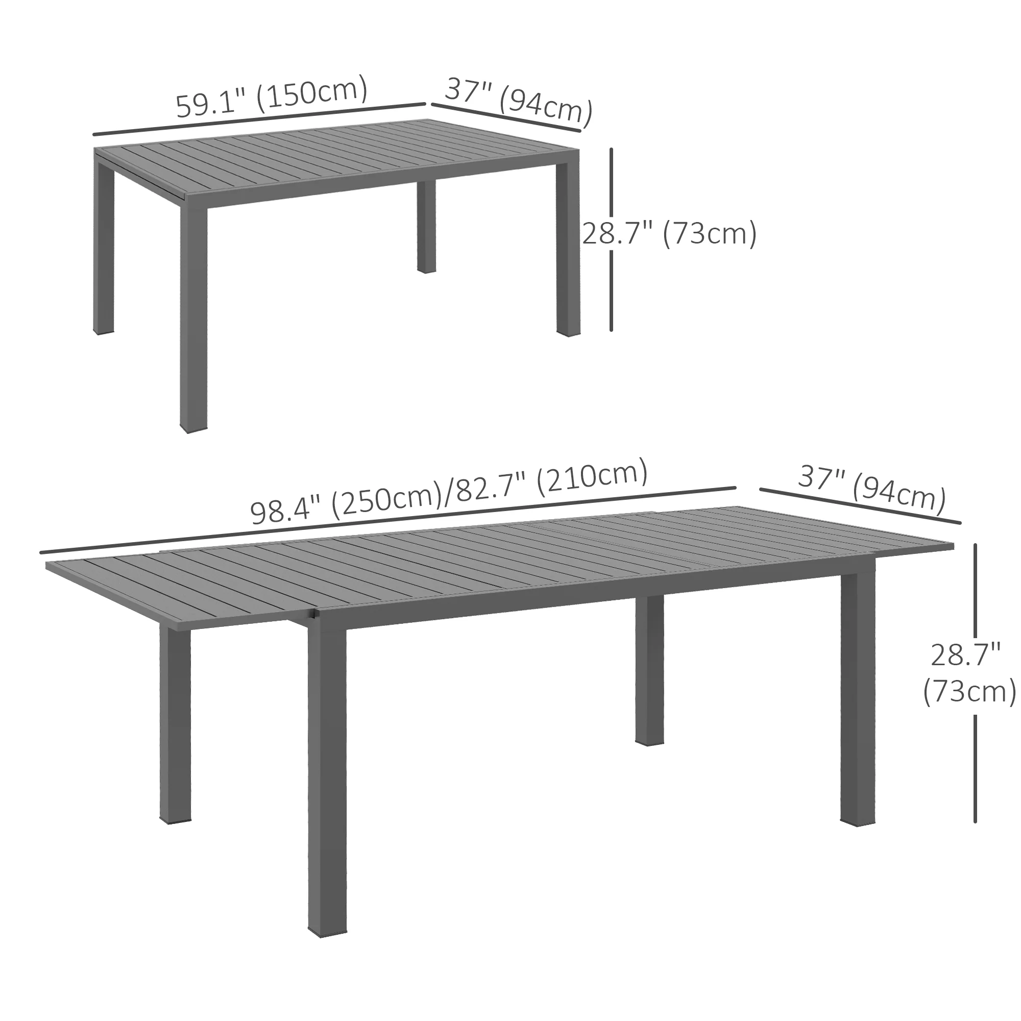 Aluminum Expandable Dining Table for 6-8, Rectangle Patio Table for Garden, Charcoal Grey - Image 5