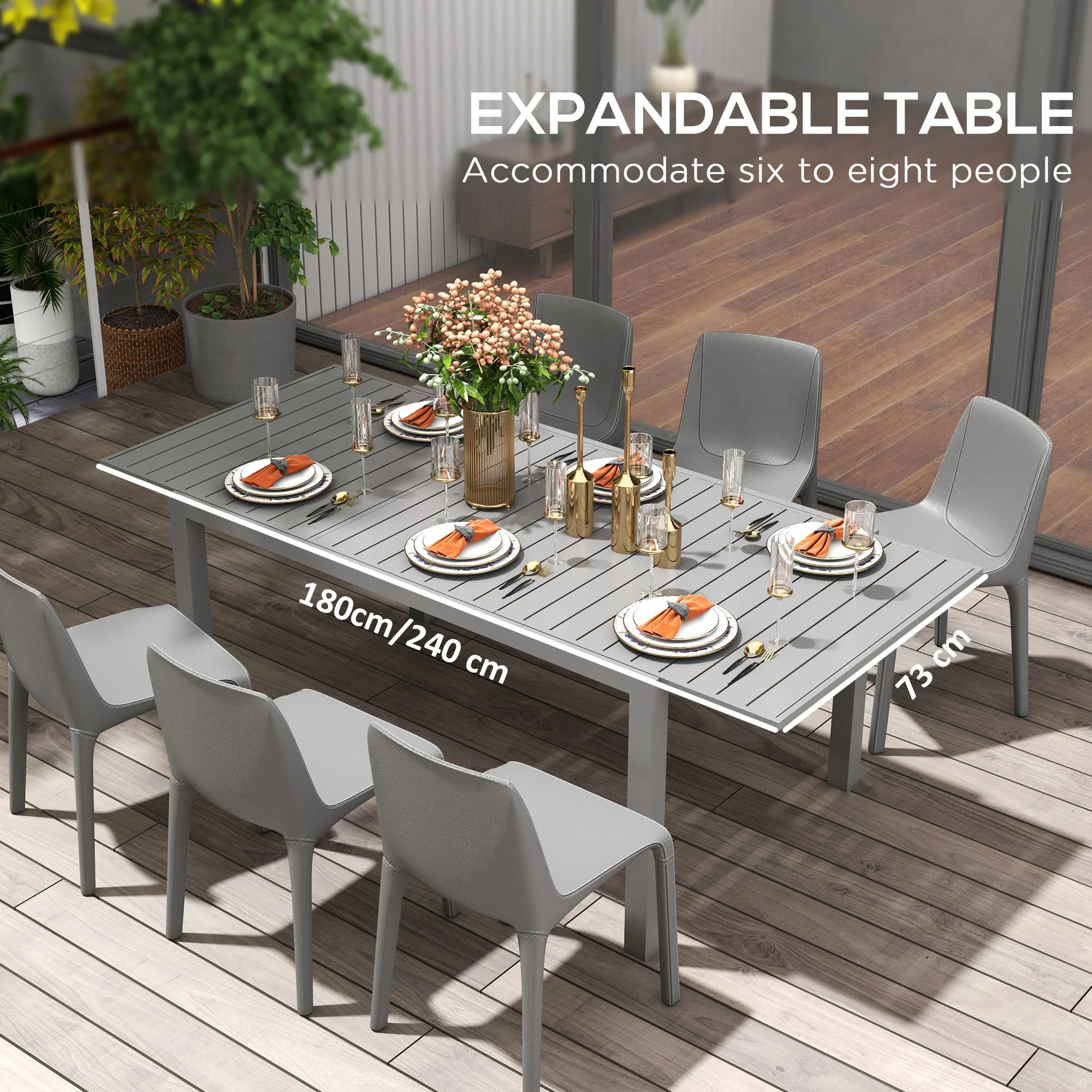 Aluminum Expandable Dining Table for 6-8, Rectangle Patio Table for Garden, Charcoal Grey - Image 6