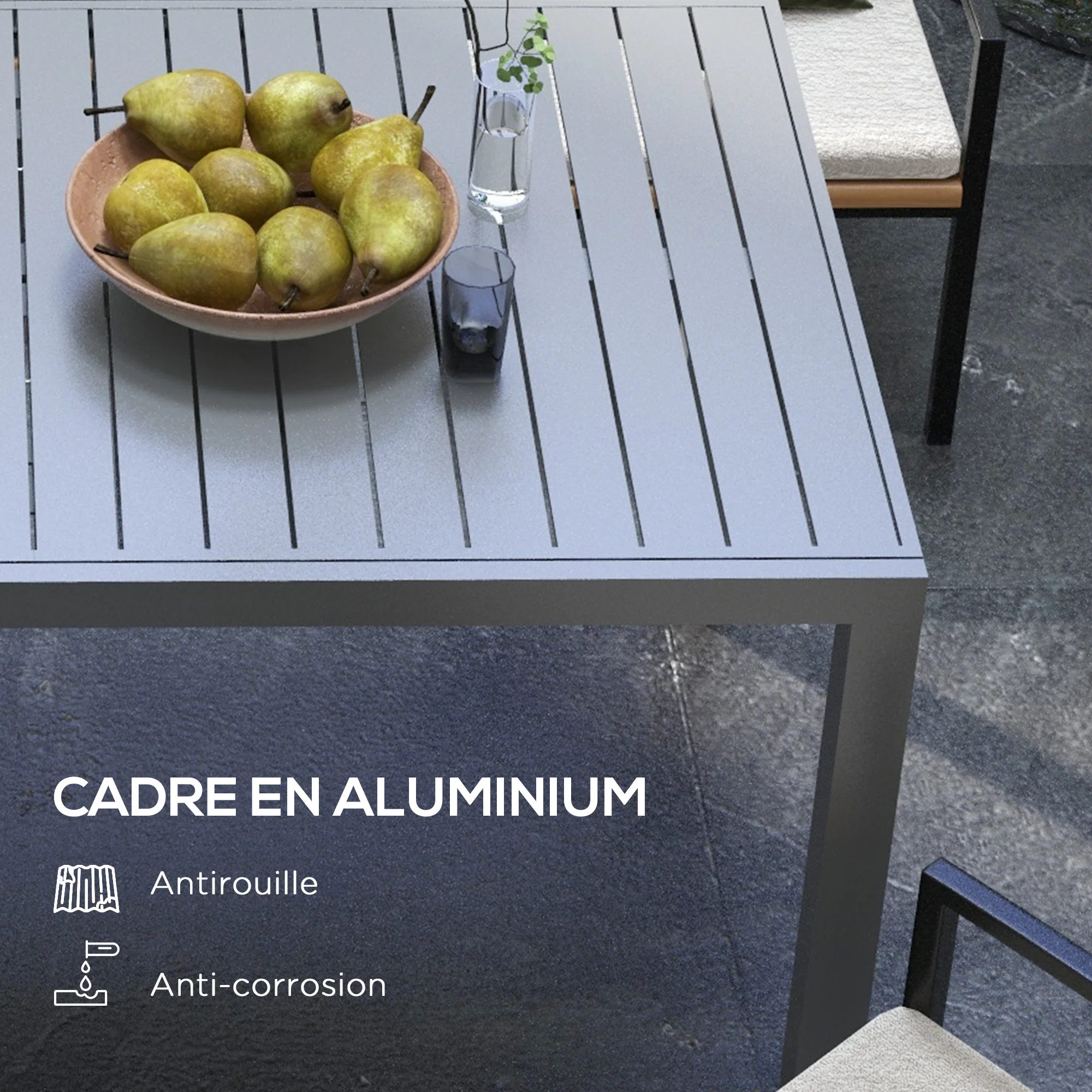 Aluminum Expandable Dining Table for 6-8, Rectangle Patio Table for Garden, Charcoal Grey - Image 7