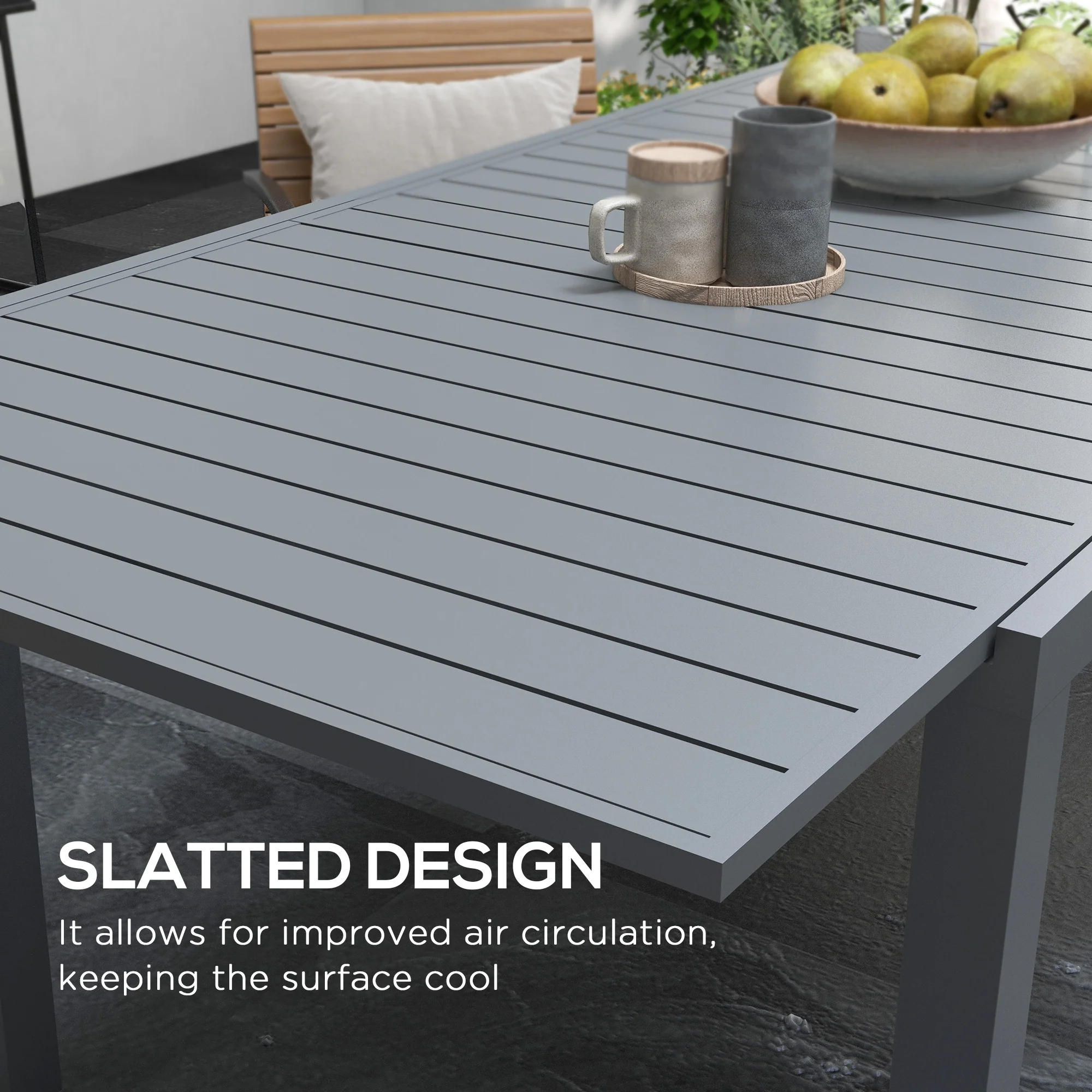 Aluminum Expandable Dining Table for 6-8, Rectangle Patio Table for Garden, Charcoal Grey - Image 8